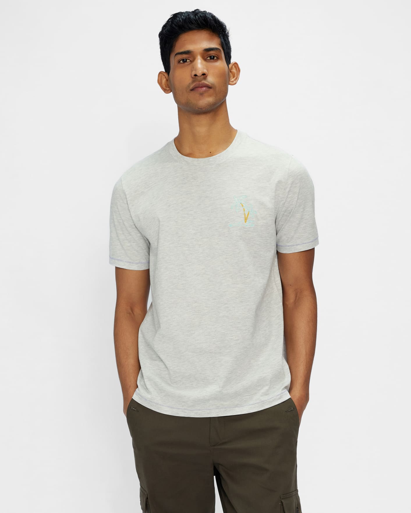 Grey-Marl Short Sleeve Palm Tree Graphic T Shirt Ted Baker