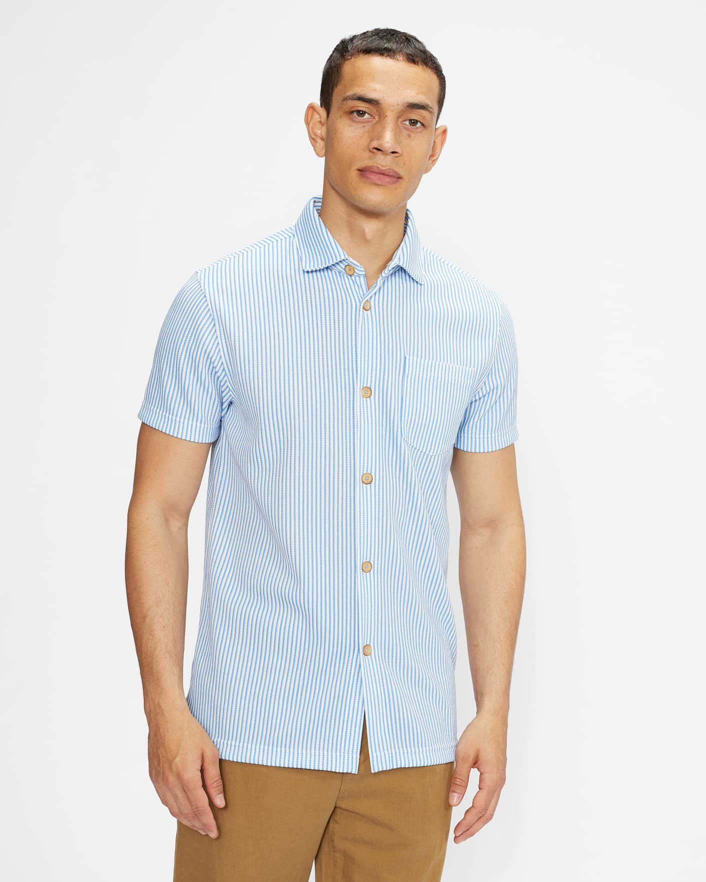 Blue Vertical Stripe Jersey Shirt Ted Baker