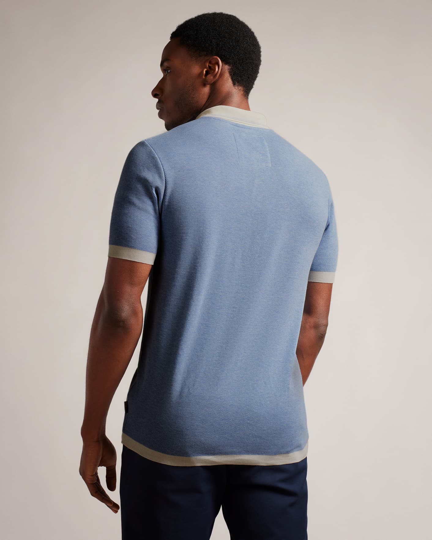 Bleu Ss Marl Textured Ribstart Polo Shirt Ted Baker