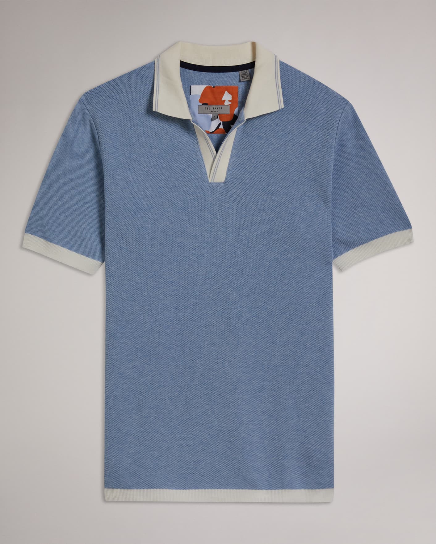 Bleu Ss Marl Textured Ribstart Polo Shirt Ted Baker