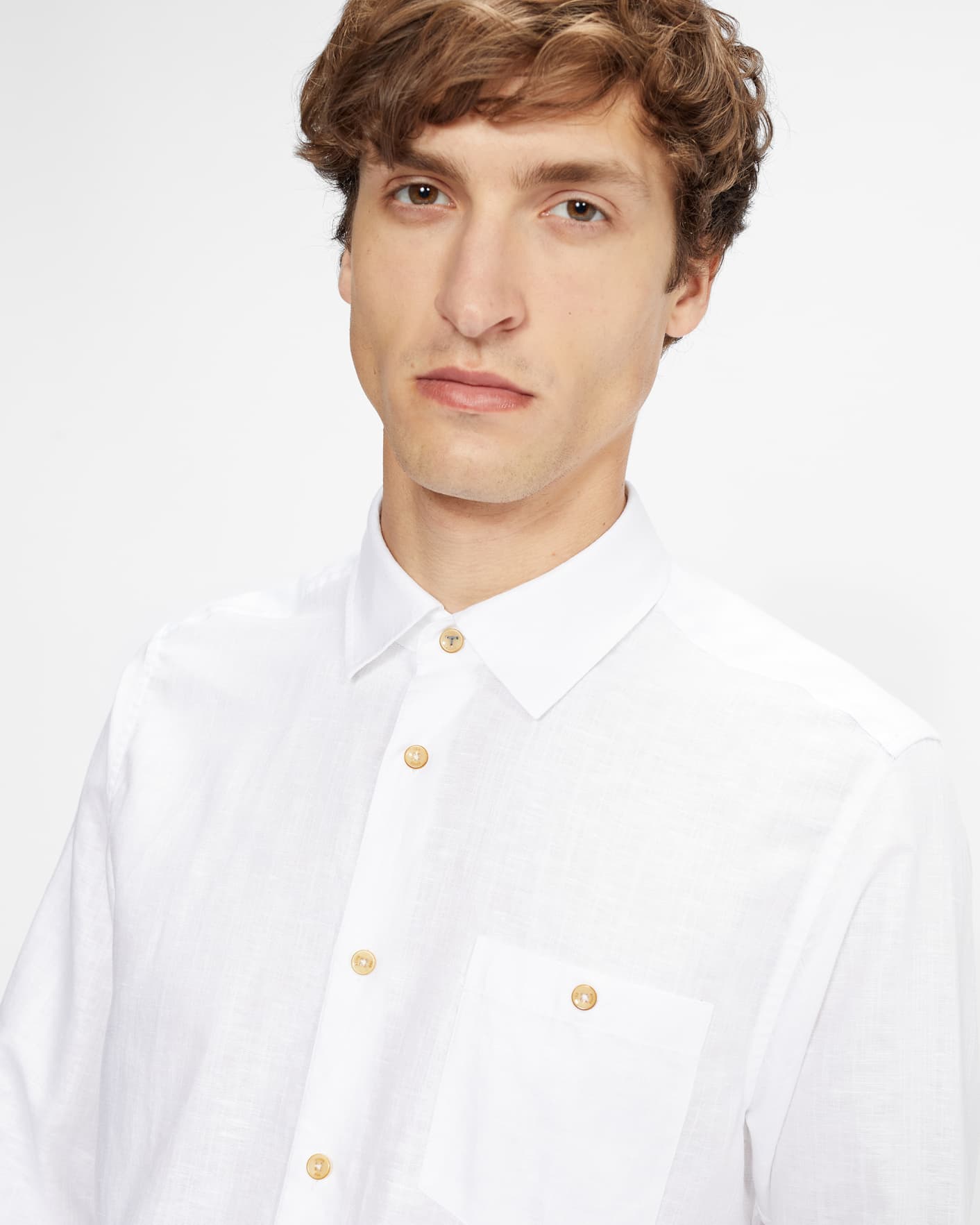 White Long Sleeve Linen Shirt Ted Baker