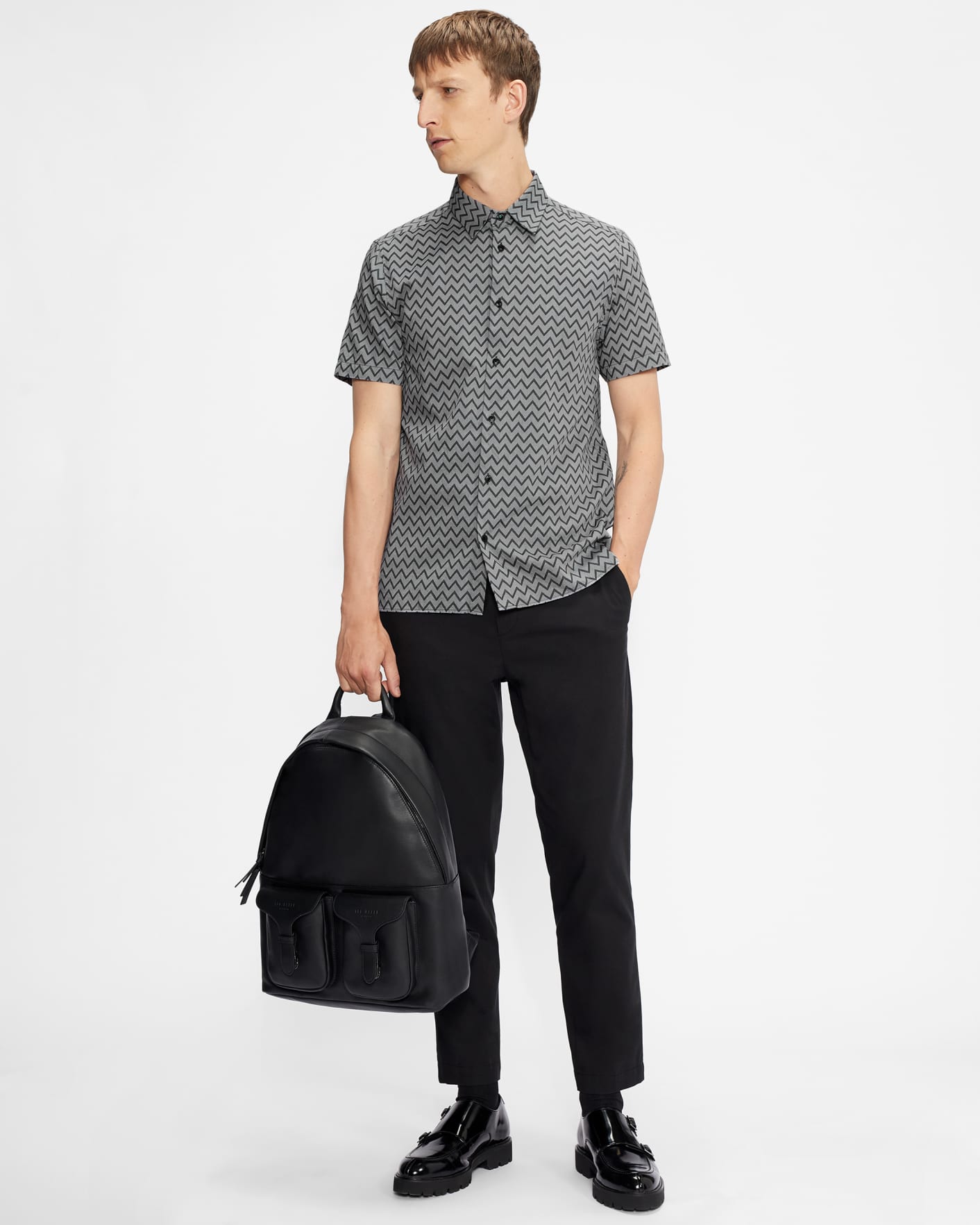 Black SS Contemporary Zigzag Monochrome Shirt Ted Baker