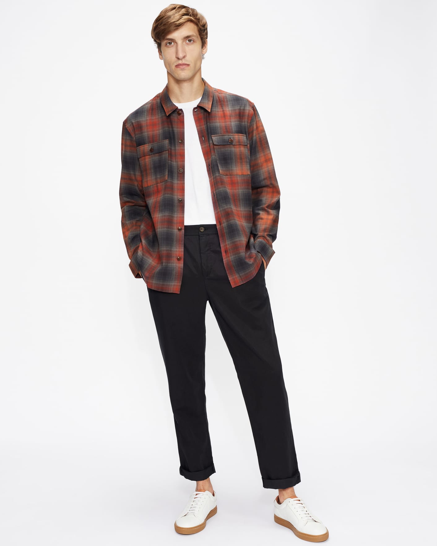 Dark Red Check flannel shacket Ted Baker