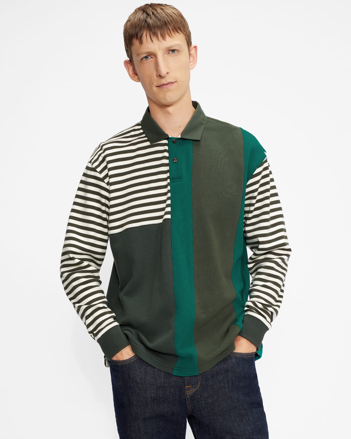 GREEN Ls Striped Rugby Top Ted Baker