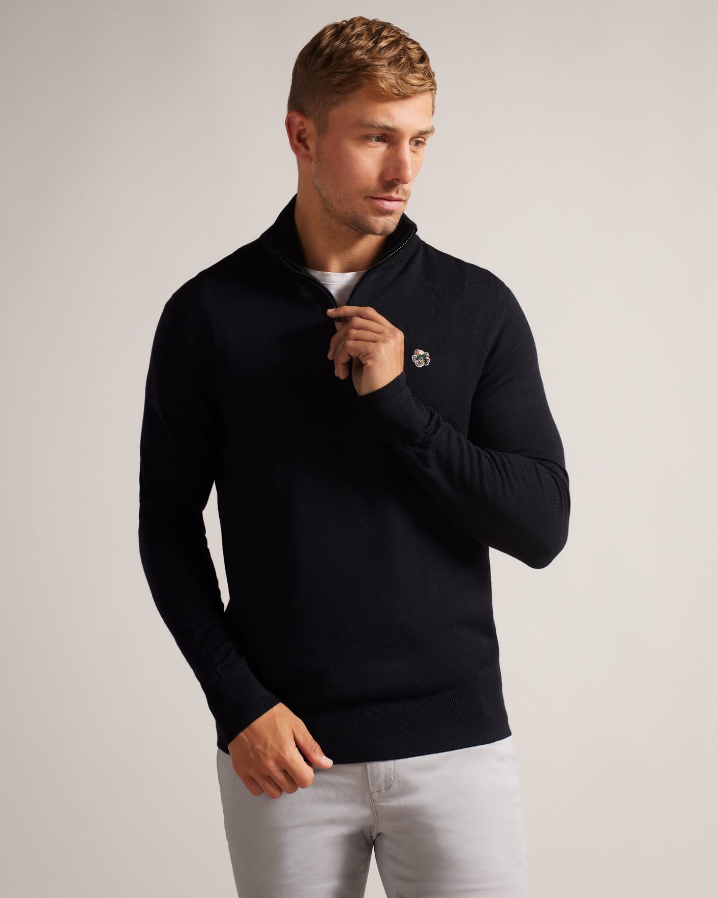 for Men Ted Baker Wool Mmk-tooting-ls Core Half Zip Pullover Sweater in Charcoal Grey Mens Clothing Sweaters and knitwear Zipped sweaters 