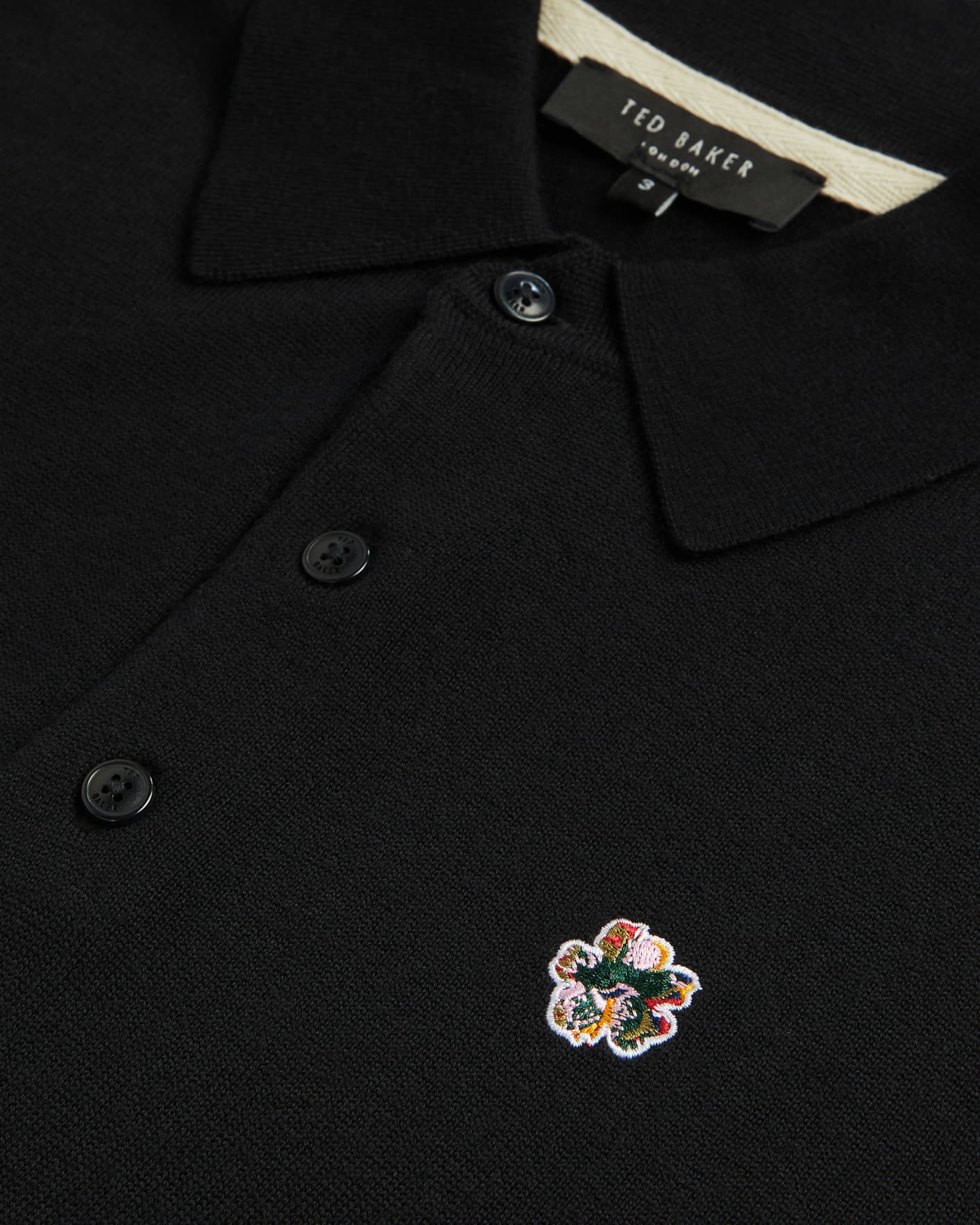 Black Merino Wool Long Sleeve Polo Shirt Ted Baker