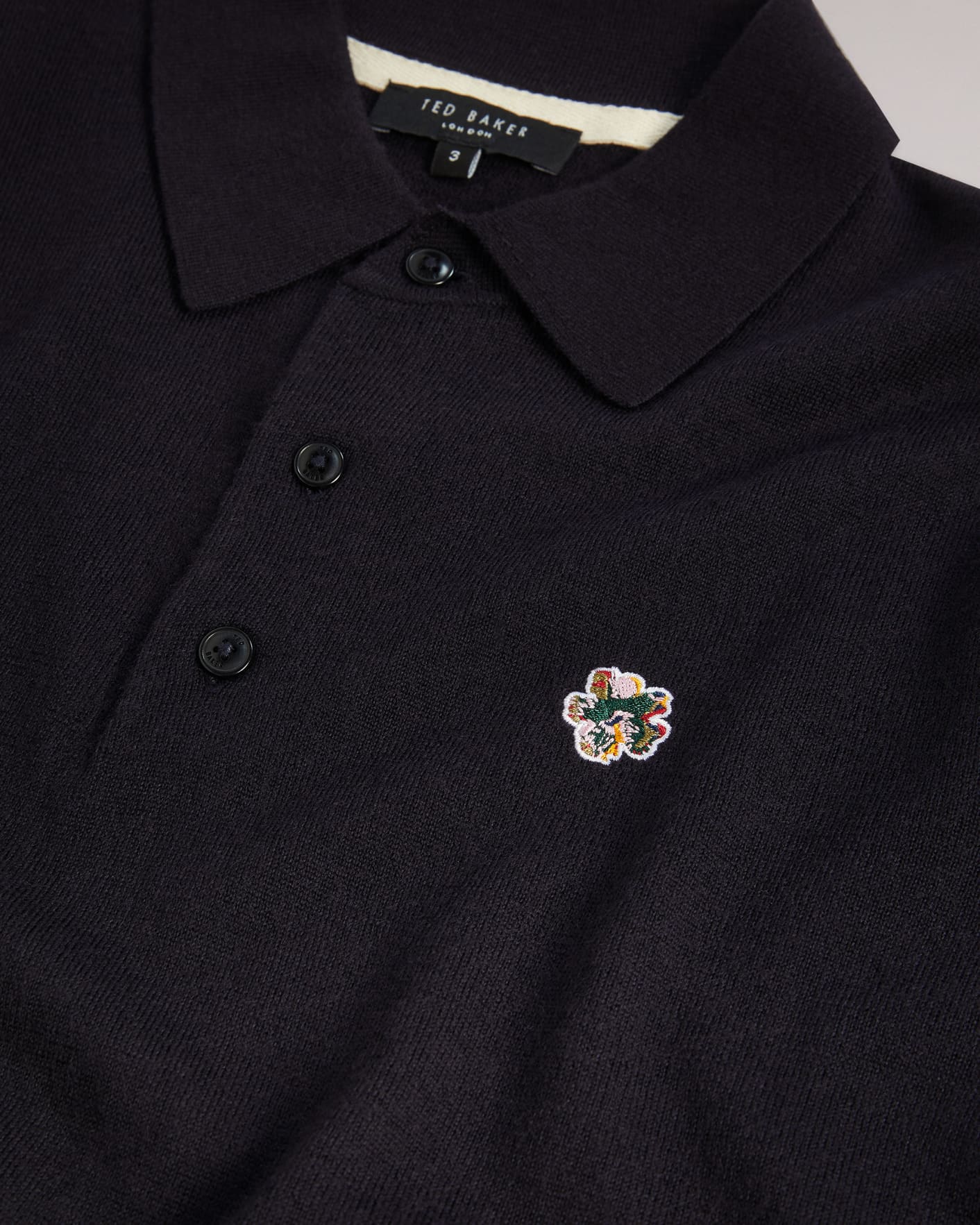 Navy Merino Wool Long Sleeve Polo Shirt Ted Baker