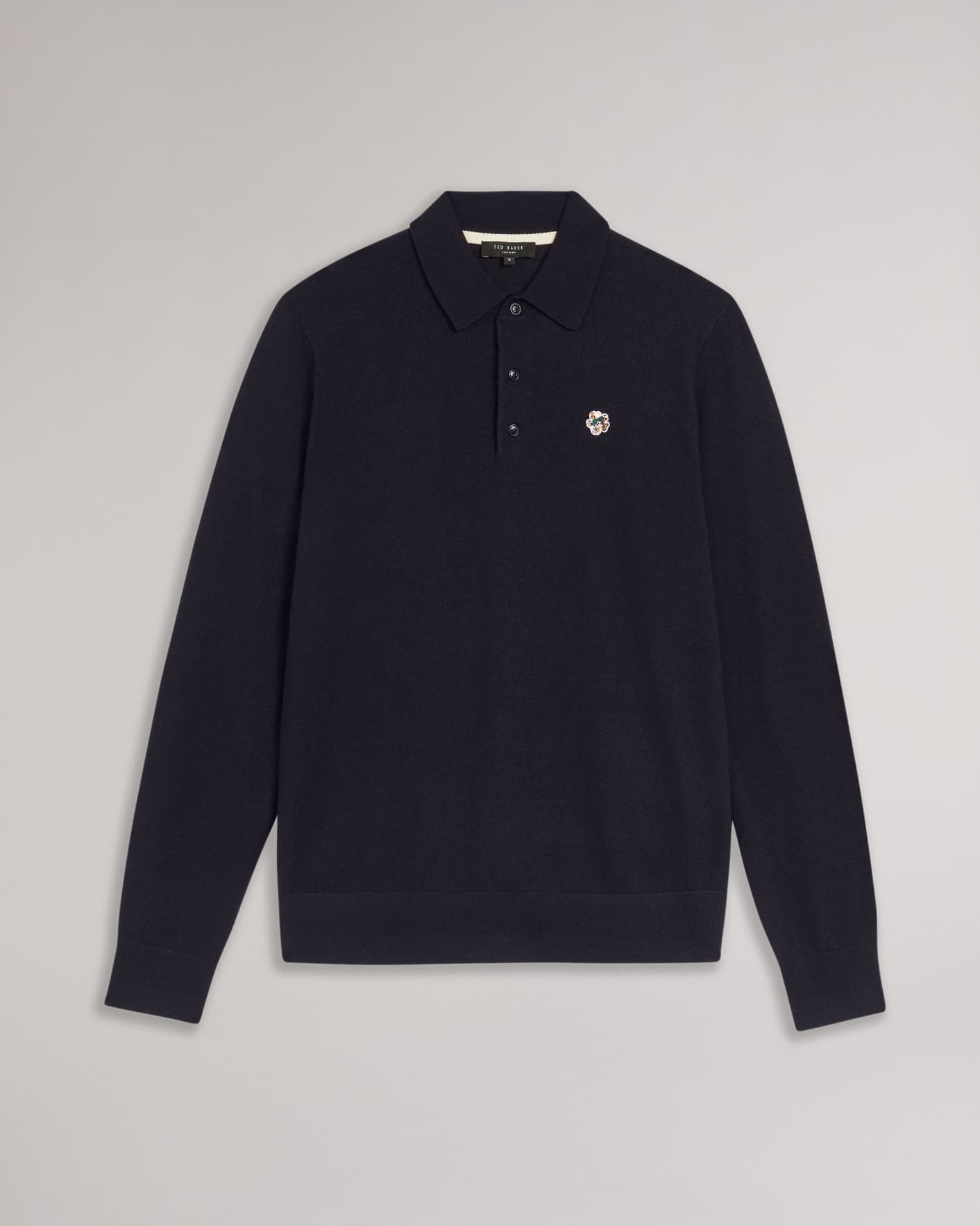 Navy Merino Wool Long Sleeve Polo Shirt Ted Baker