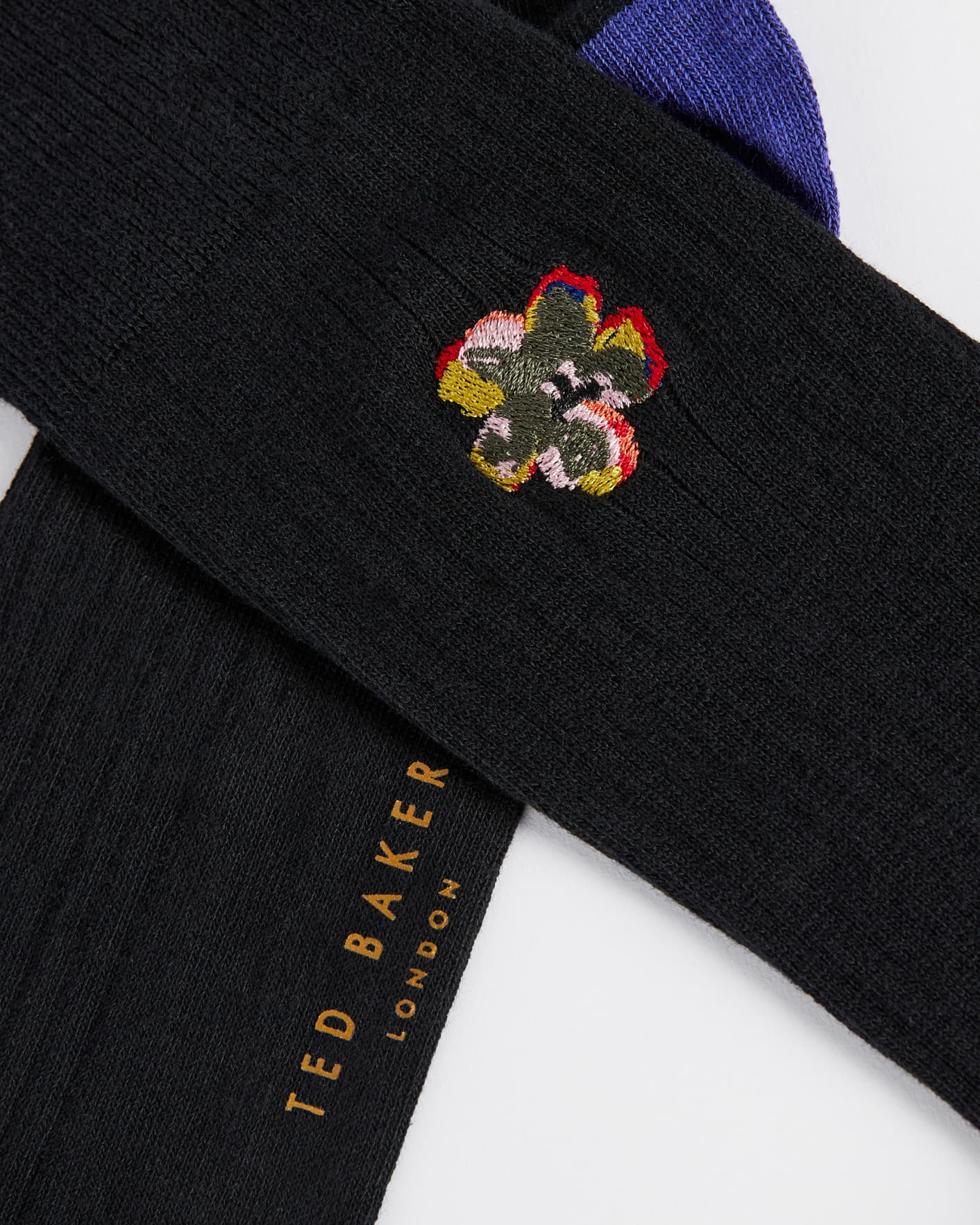 BLACK Flower Embroidery Sock Ted Baker