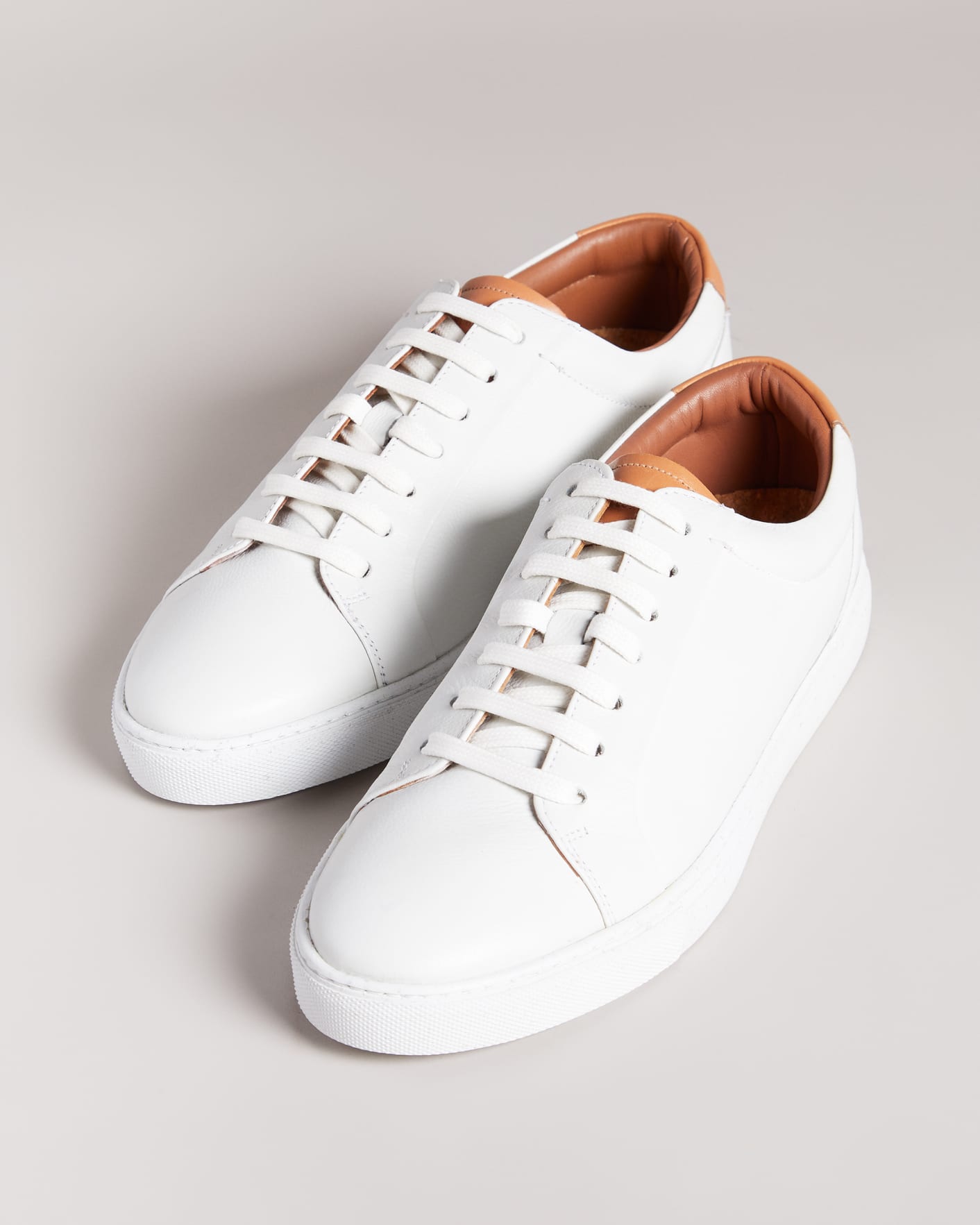 White-Tan Leather Trainers Ted Baker