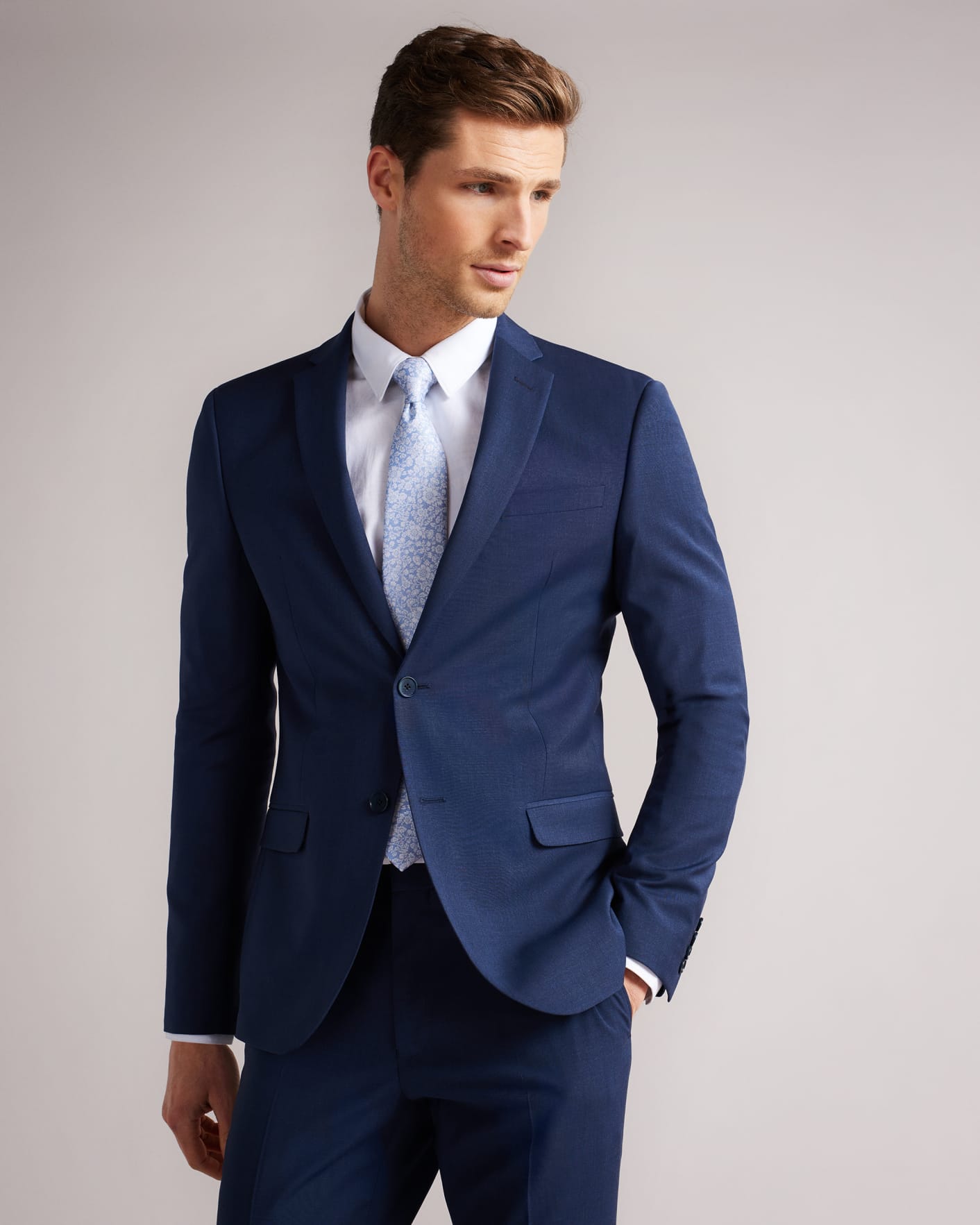 Dark Blue Slim Fit Plain Suit Jacket Ted Baker