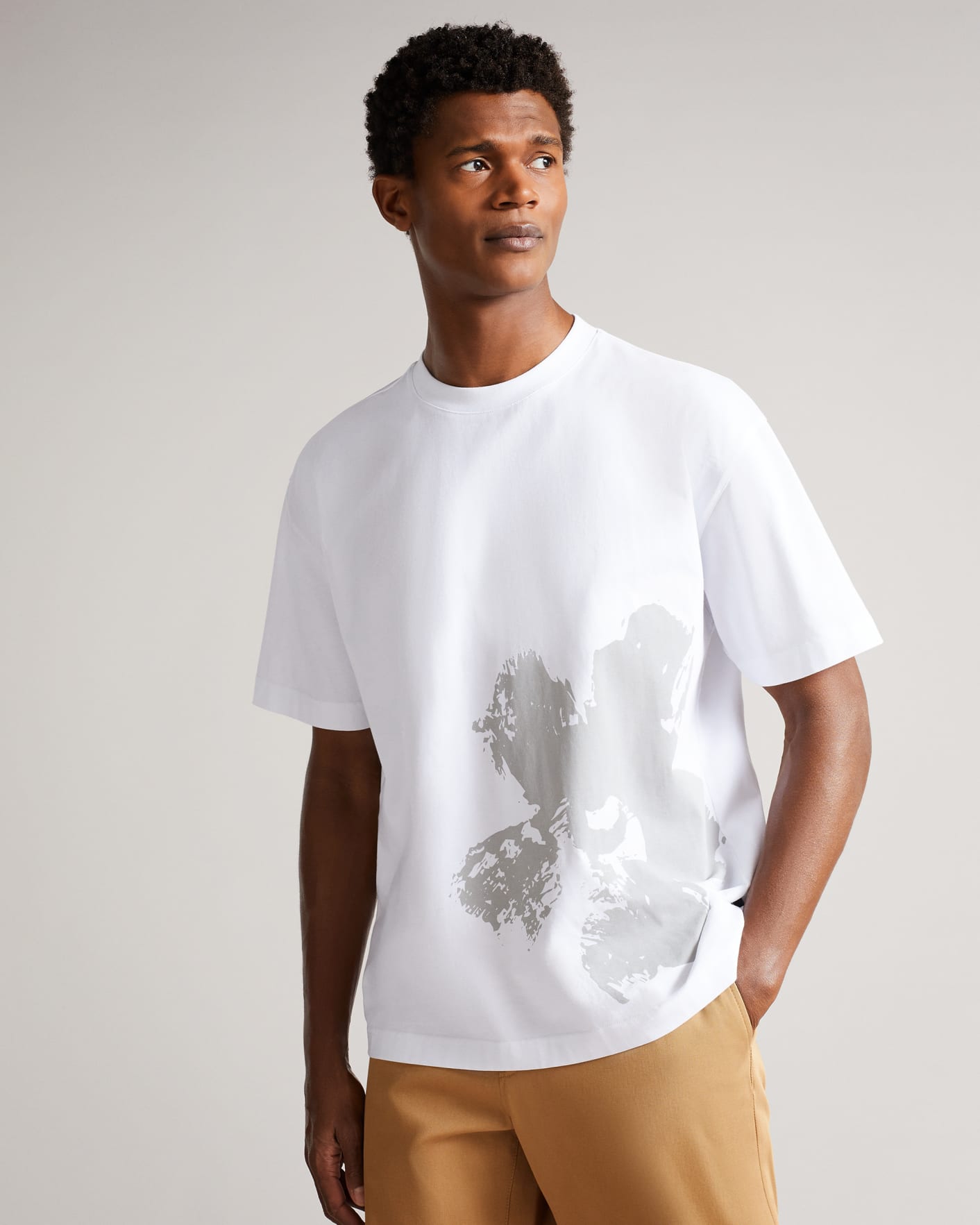 White Short Sleeve Heavy Weight Relaxed Fit Graphic T Shirt Ted Baker