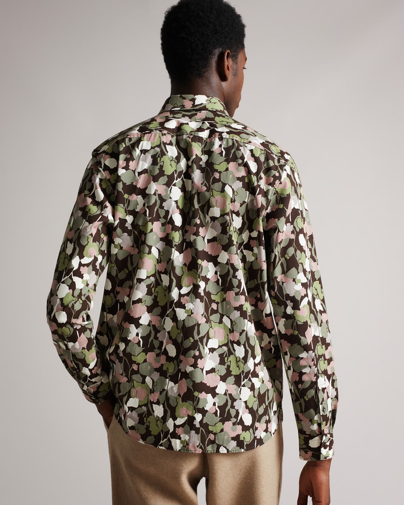 Brown Long Sleeve Abstract Floral Print Shirt Ted Baker