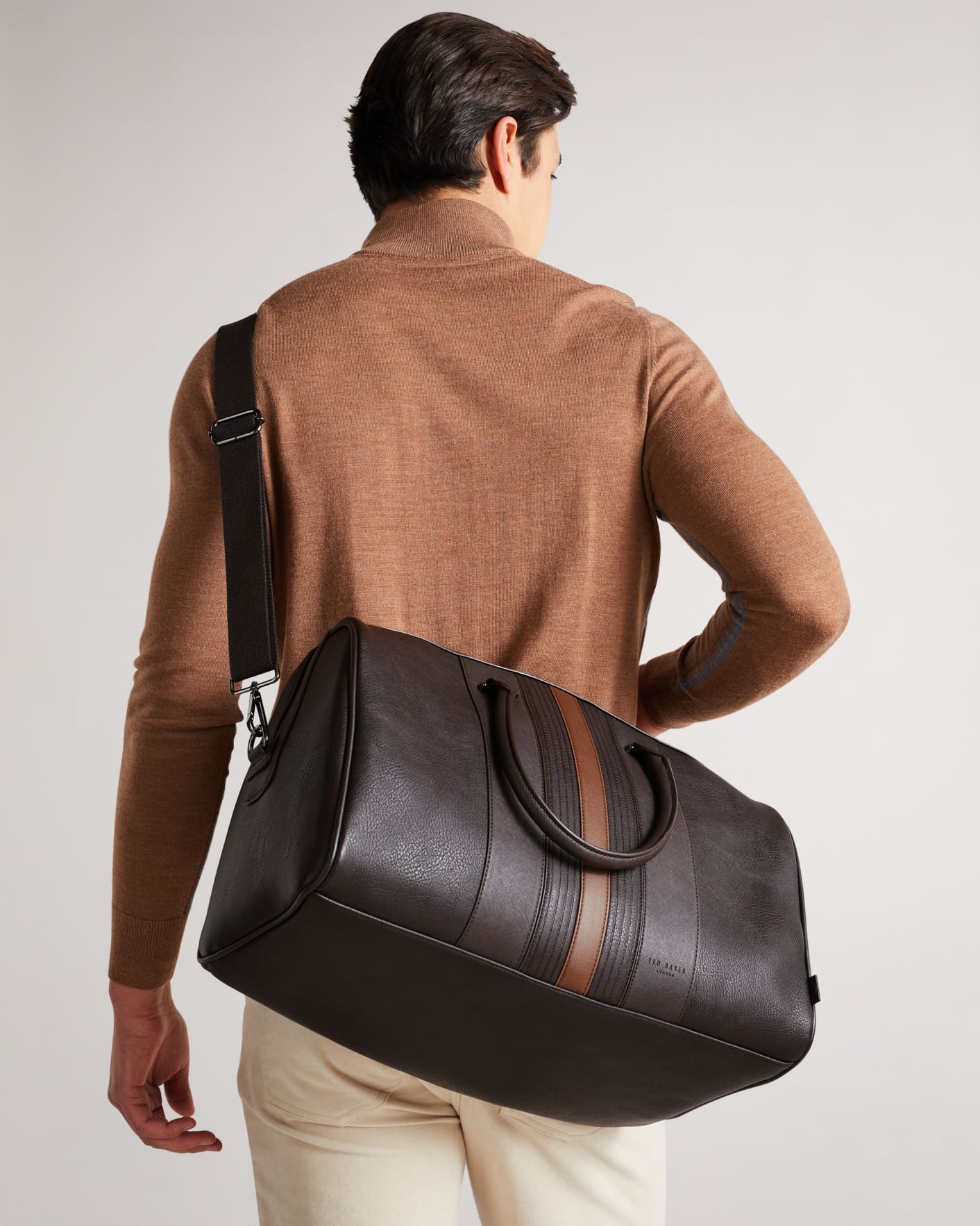 Evyday Striped PU Holdall Bag Brown Mainline Menswear Men Accessories Bags Wallets 
