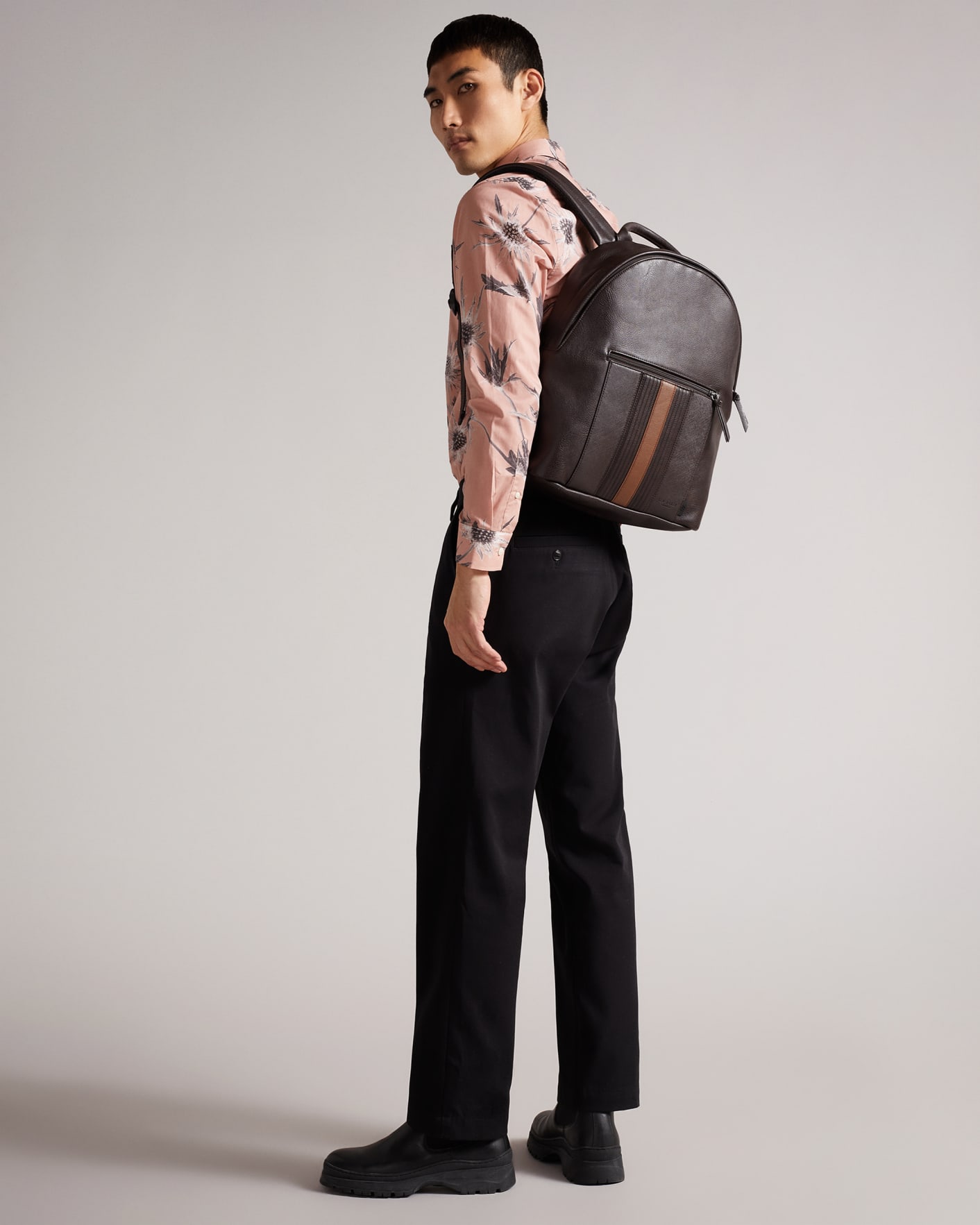 Brown-Chocolate Striped PU Backpack Ted Baker