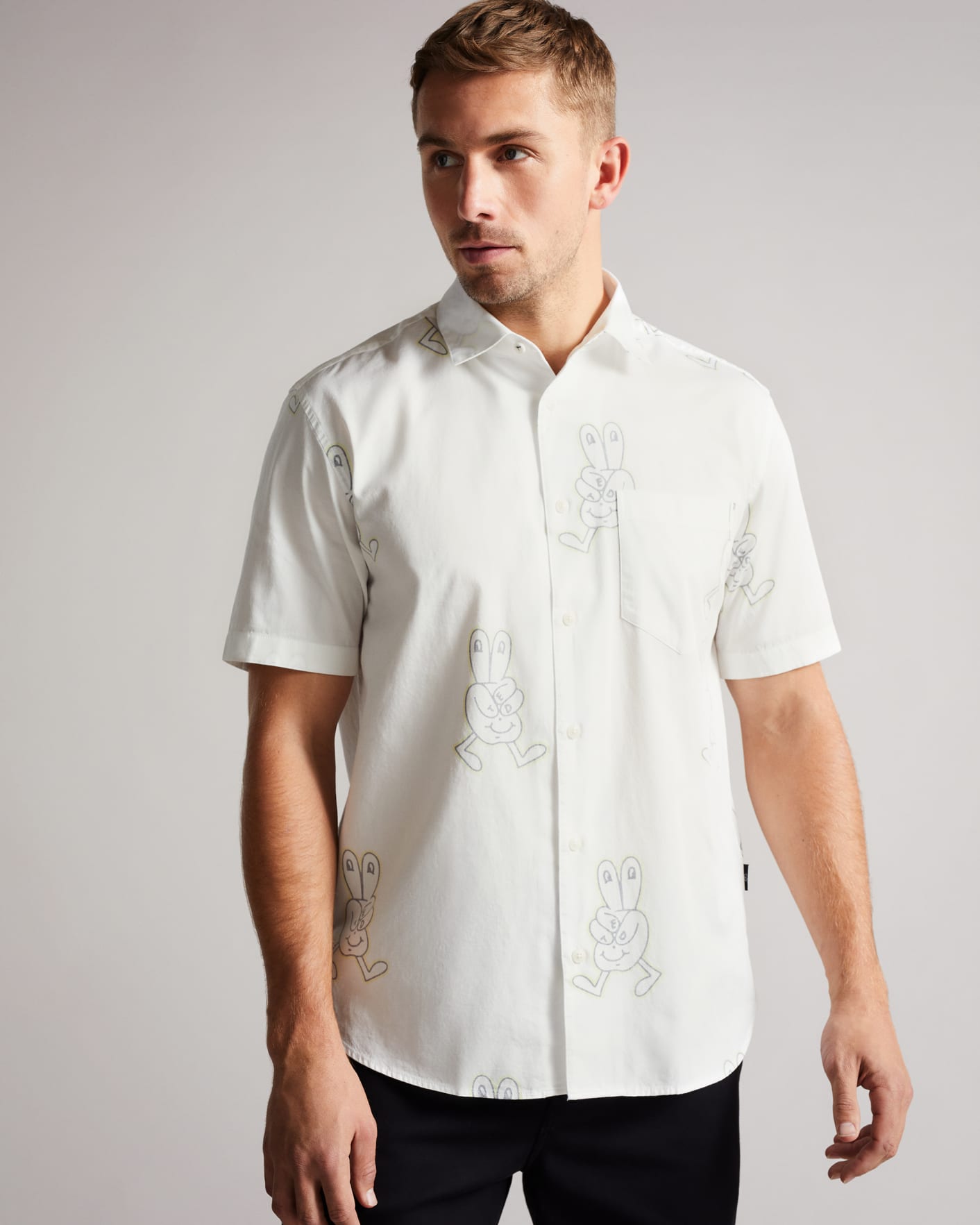White SS Reverse Printed Character Shirt Ted Baker