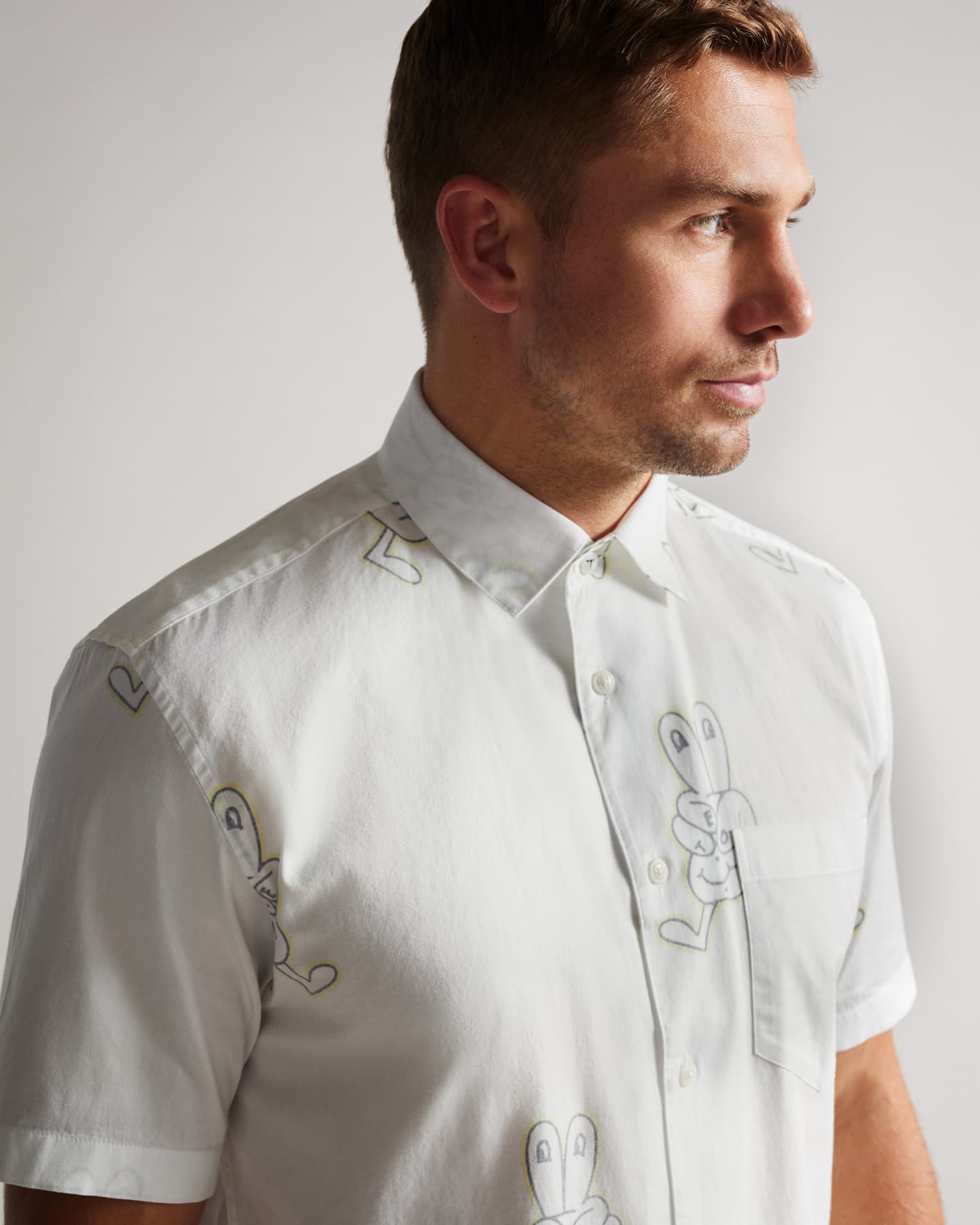 White SS Reverse Printed Character Shirt Ted Baker