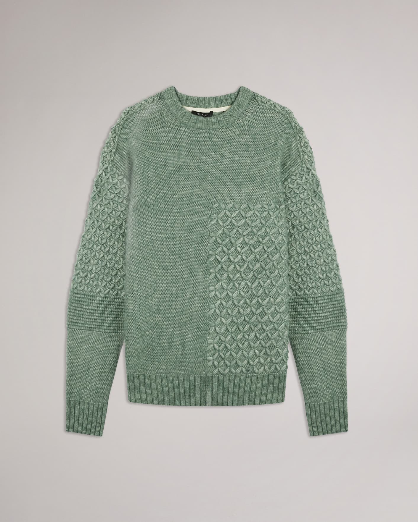 Pale Green Mixed Stitch Crew Neck Ted Baker