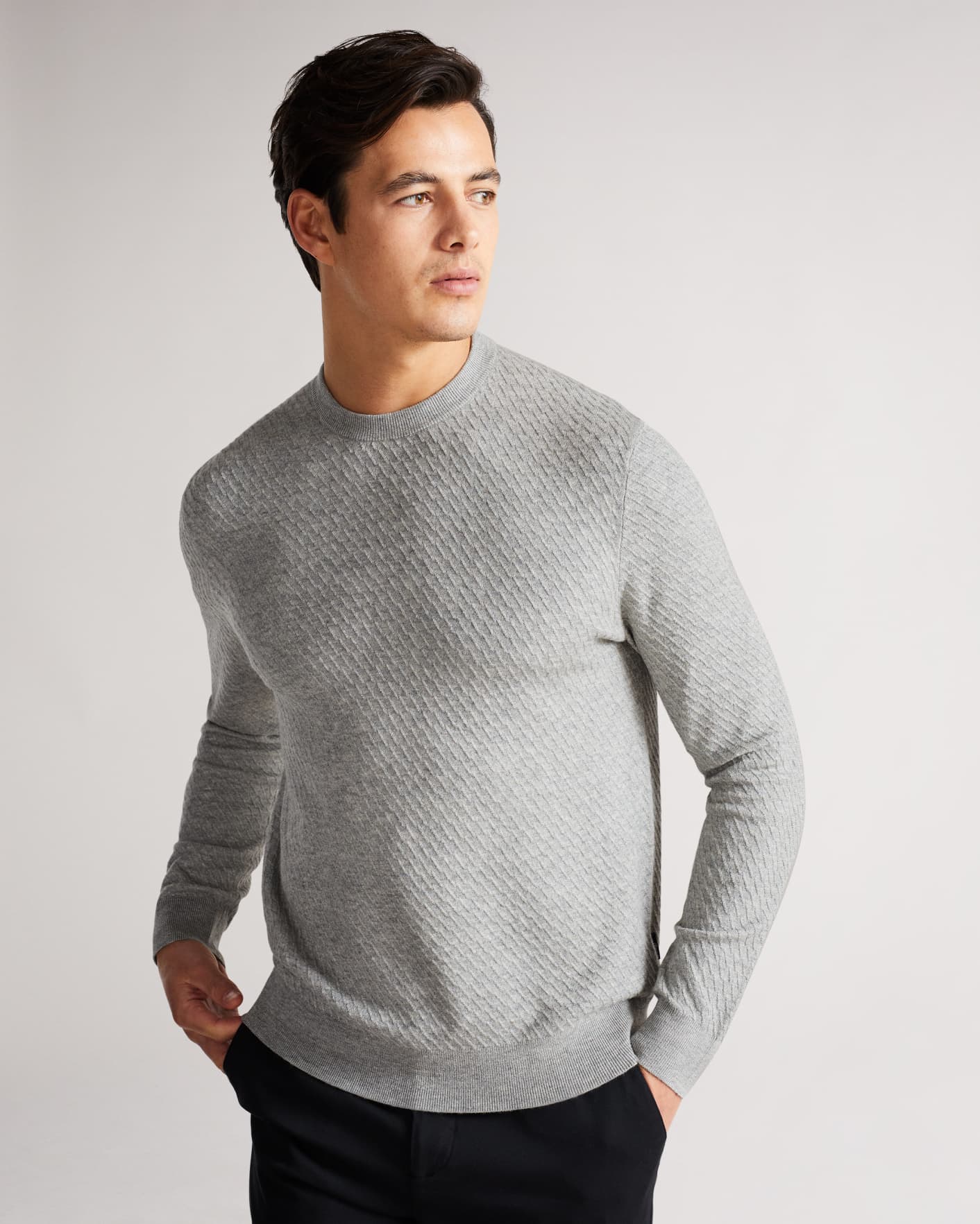 Mens Crew Neck Long Sleeve Sweater Marl Ribbed Knitted Winter Pullover Jumper