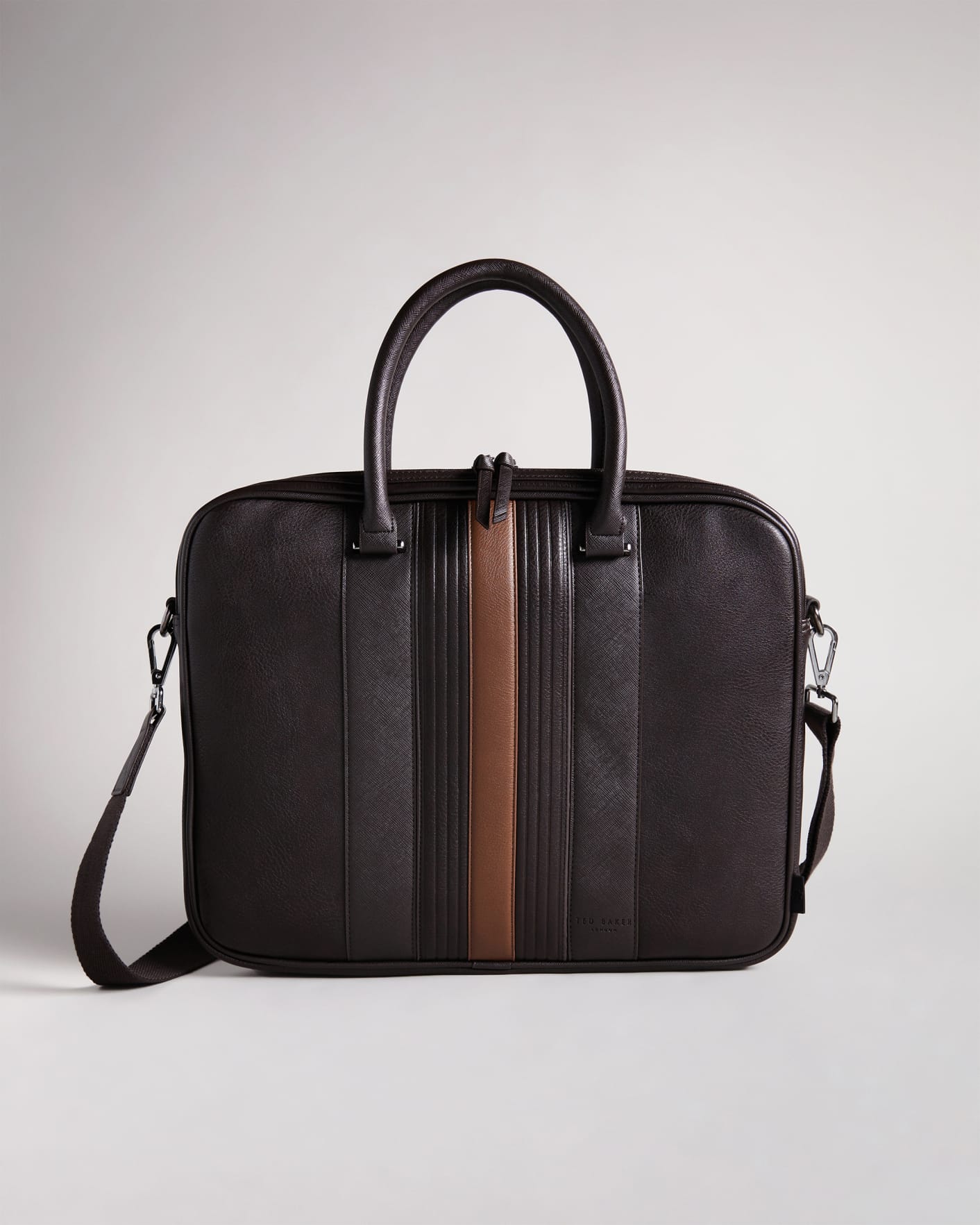 Brown-Chocolate Striped PU Document Bag Ted Baker