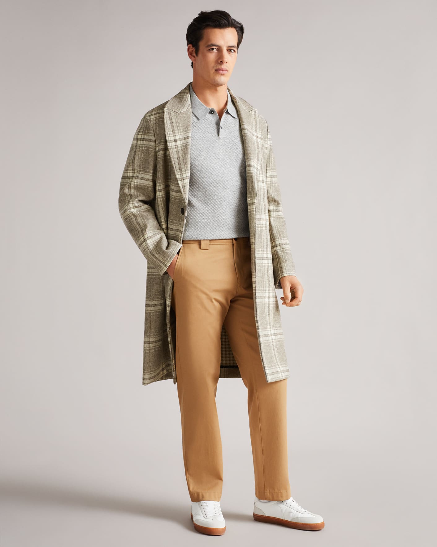 Taupe Relaxed Fit Check Coat Ted Baker