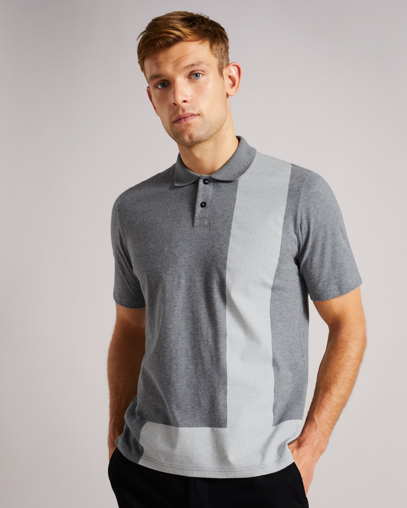 Grey-Marl 'T' print Polo Shirt Ted Baker