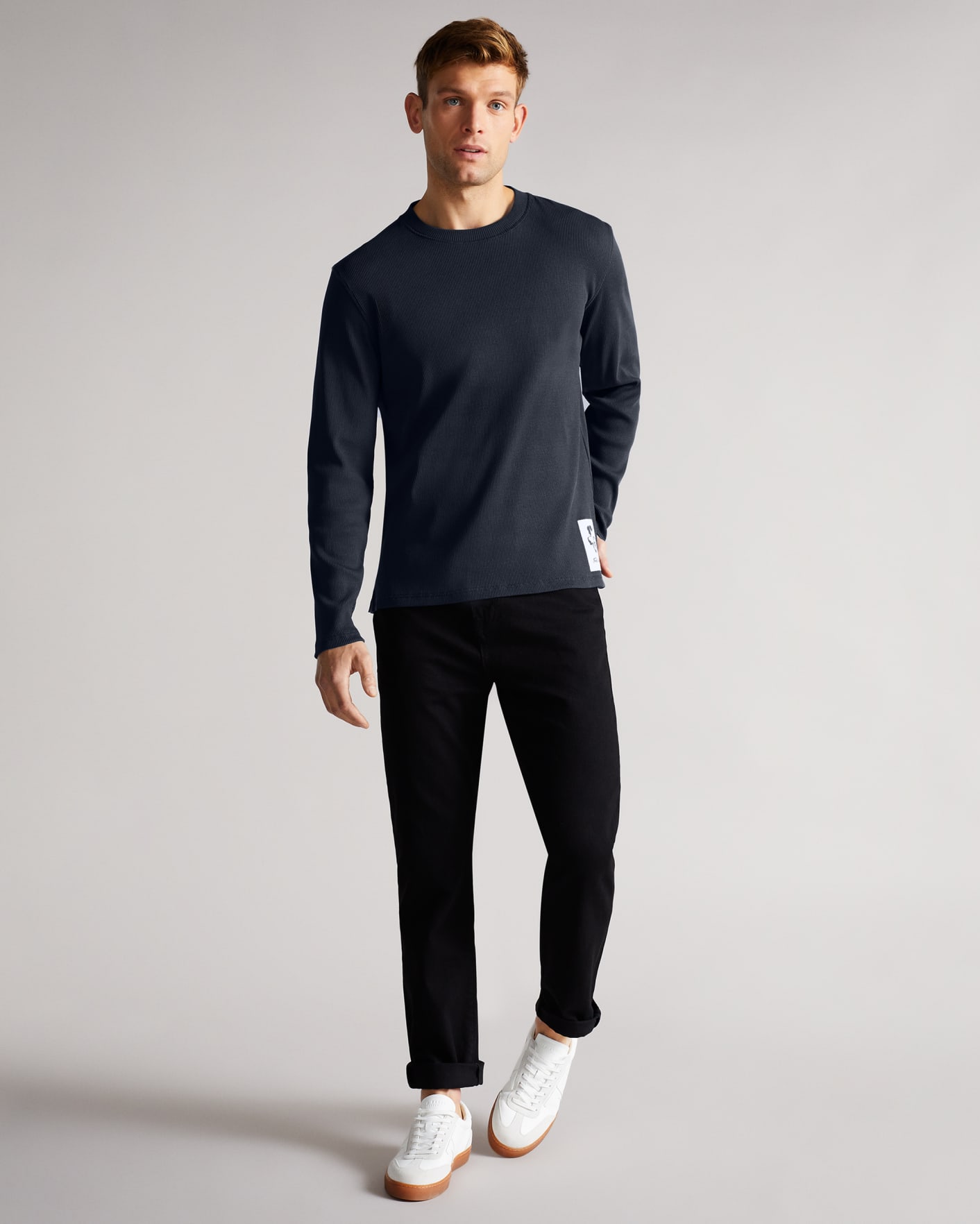 Navy Long Sleeve Ribbed Top Ted Baker