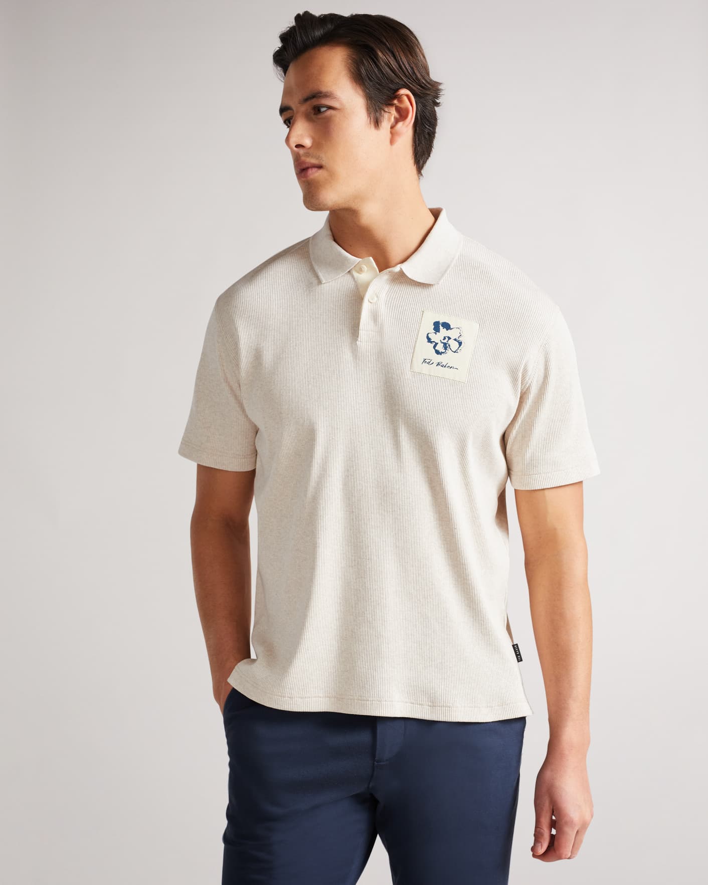 Natural Short Sleeve Ribbed Polo Shirt Ted Baker
