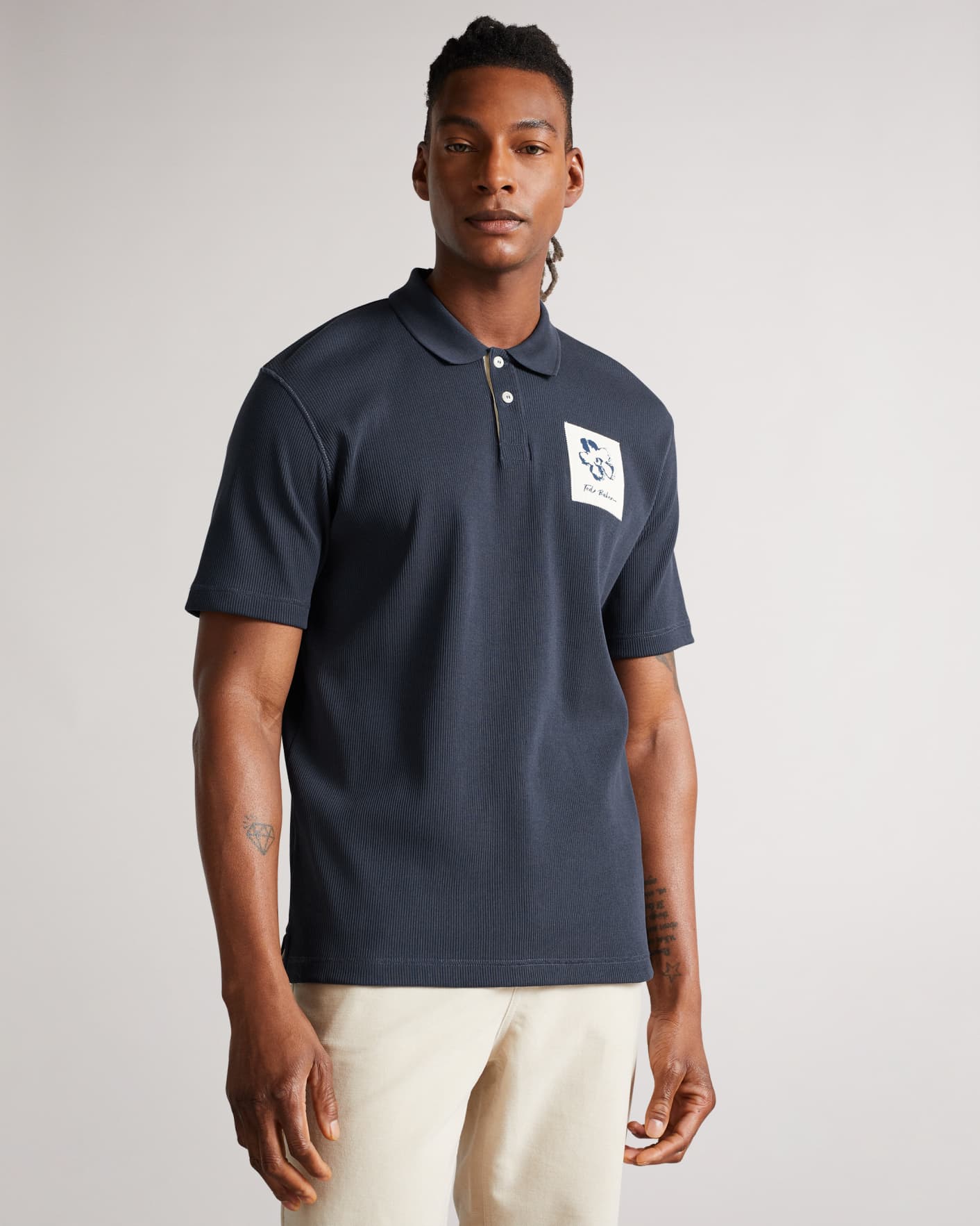 Navy Short Sleeve Ribbed Polo Shirt Ted Baker