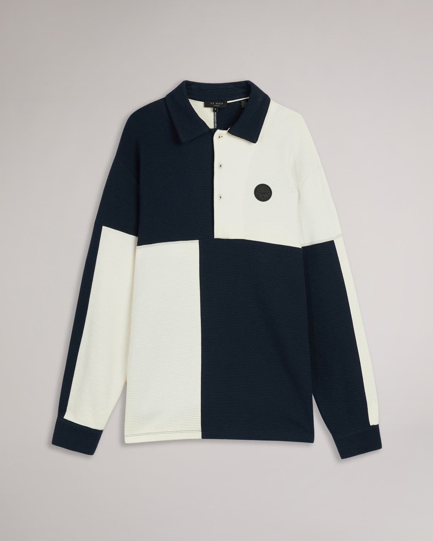 Navy Waffle Knit Panelled Polo Shirt Ted Baker