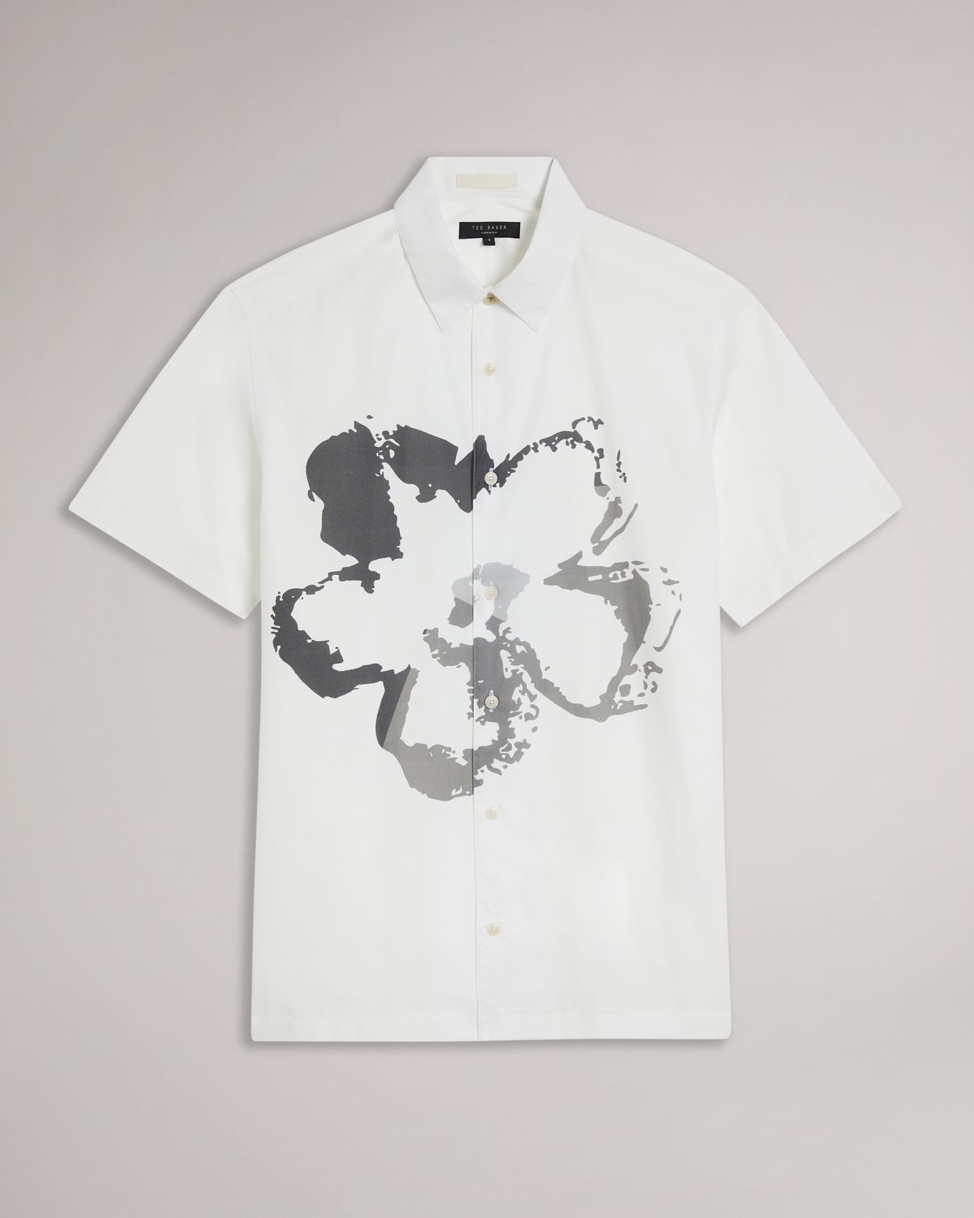 White Short Sleeve Floral Placement Print Shirt Ted Baker