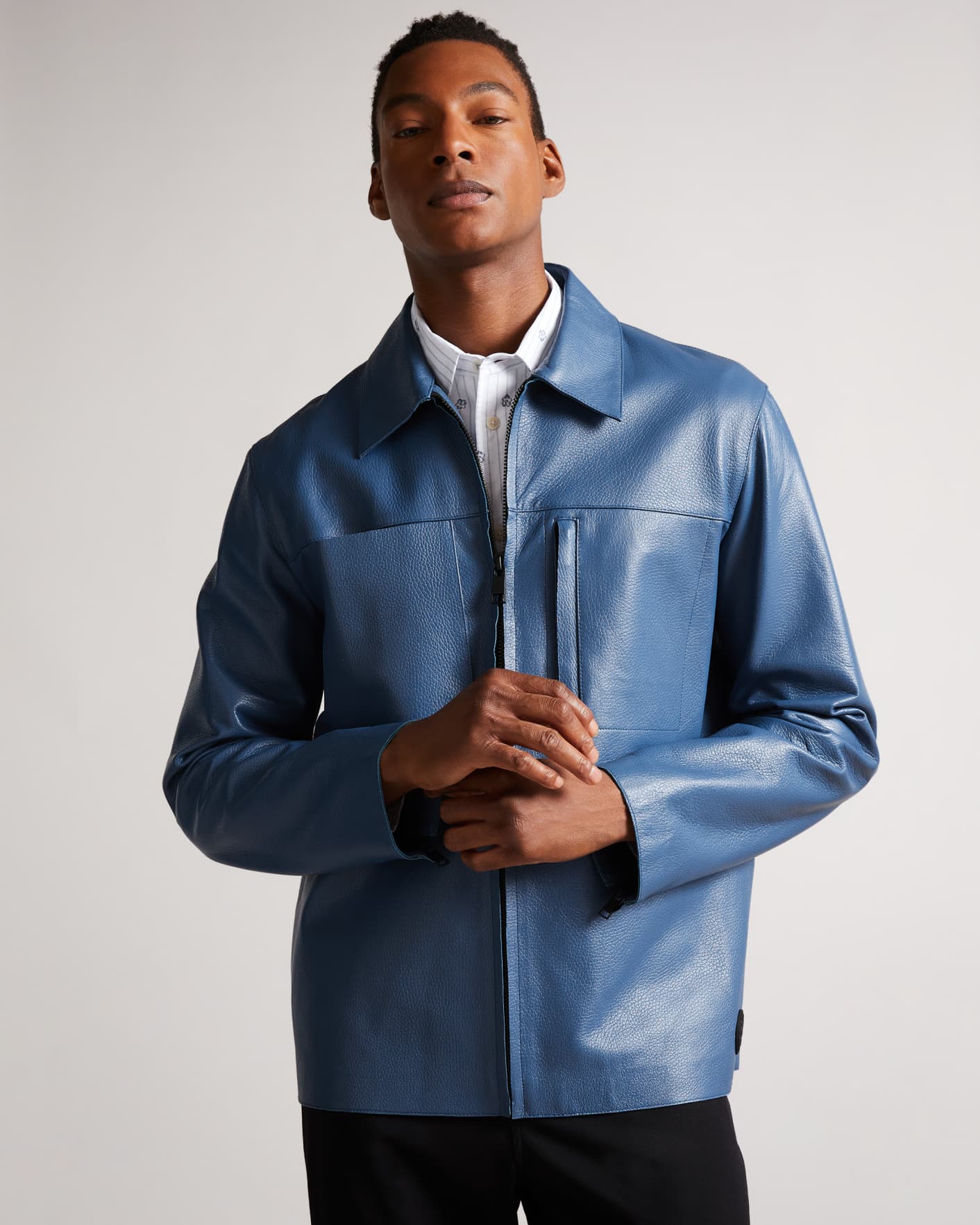 Medium Blue Double-faced leather overshirt Ted Baker