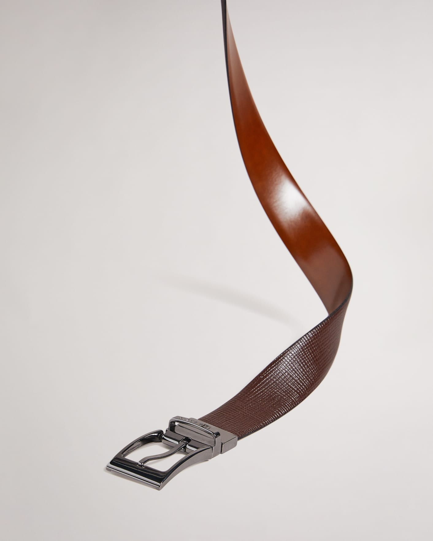 Brown-Chocolate Cross Hatch Leather Reversible Belt Ted Baker