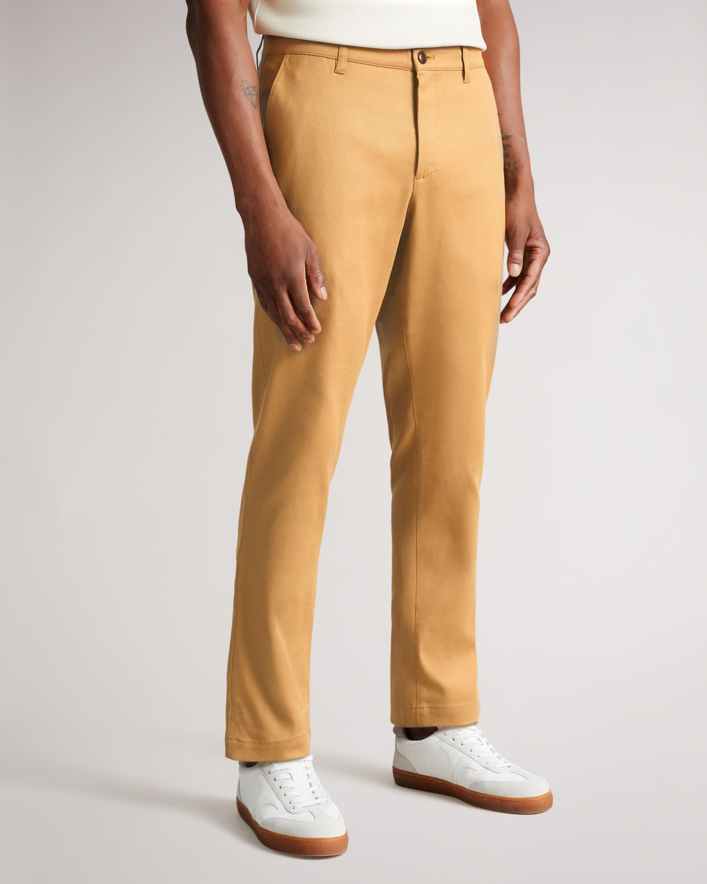 Light Brown Regular Fit Textured Trousers Ted Baker