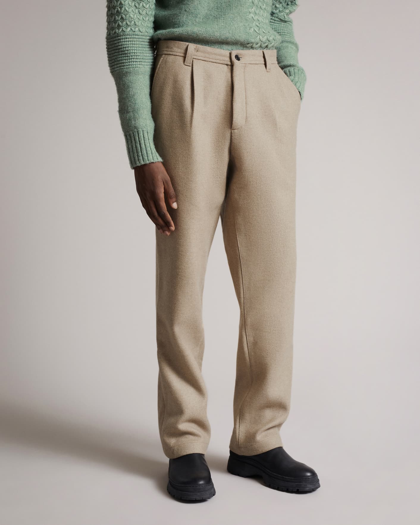 Taupe Straight leg wool blend trouser Ted Baker