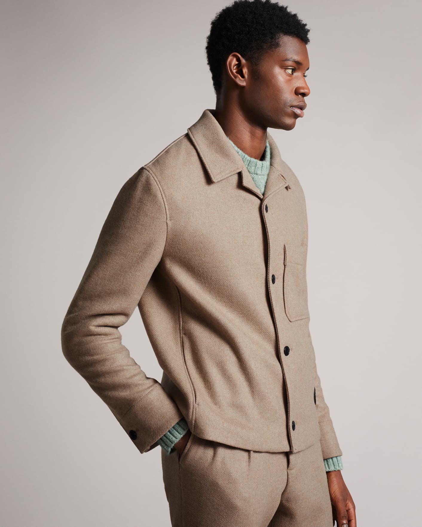 Taupe Heavyweight Wool Jacket Ted Baker