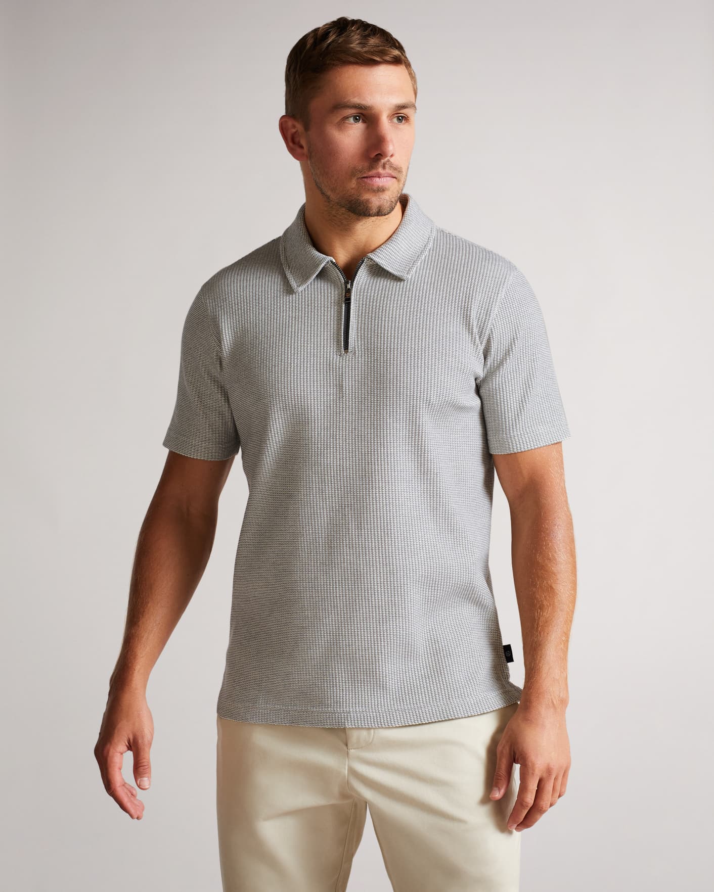 Grey-Marl Short-sleeved zip polo Ted Baker