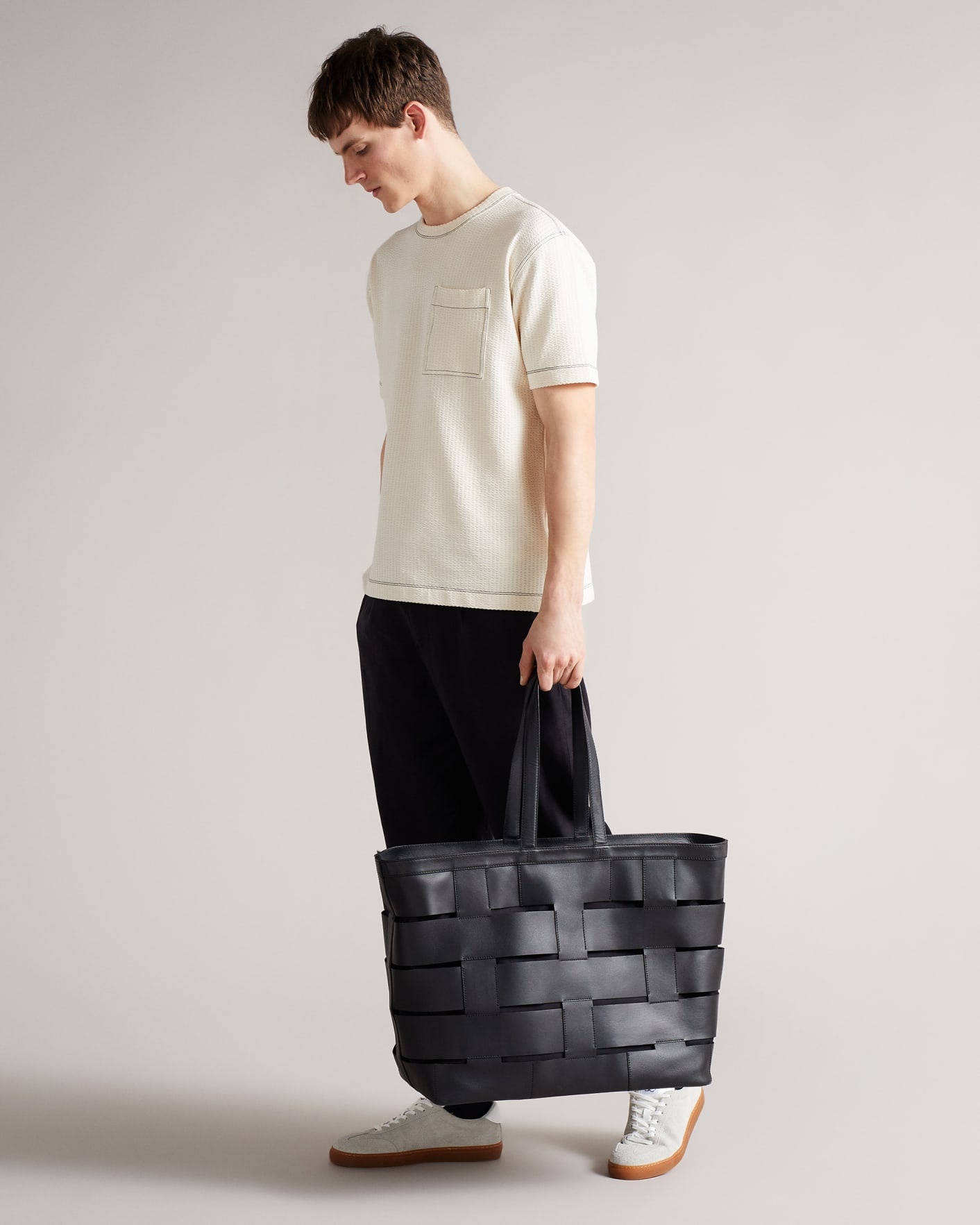 Black Leather T Woven Tote Bag Ted Baker