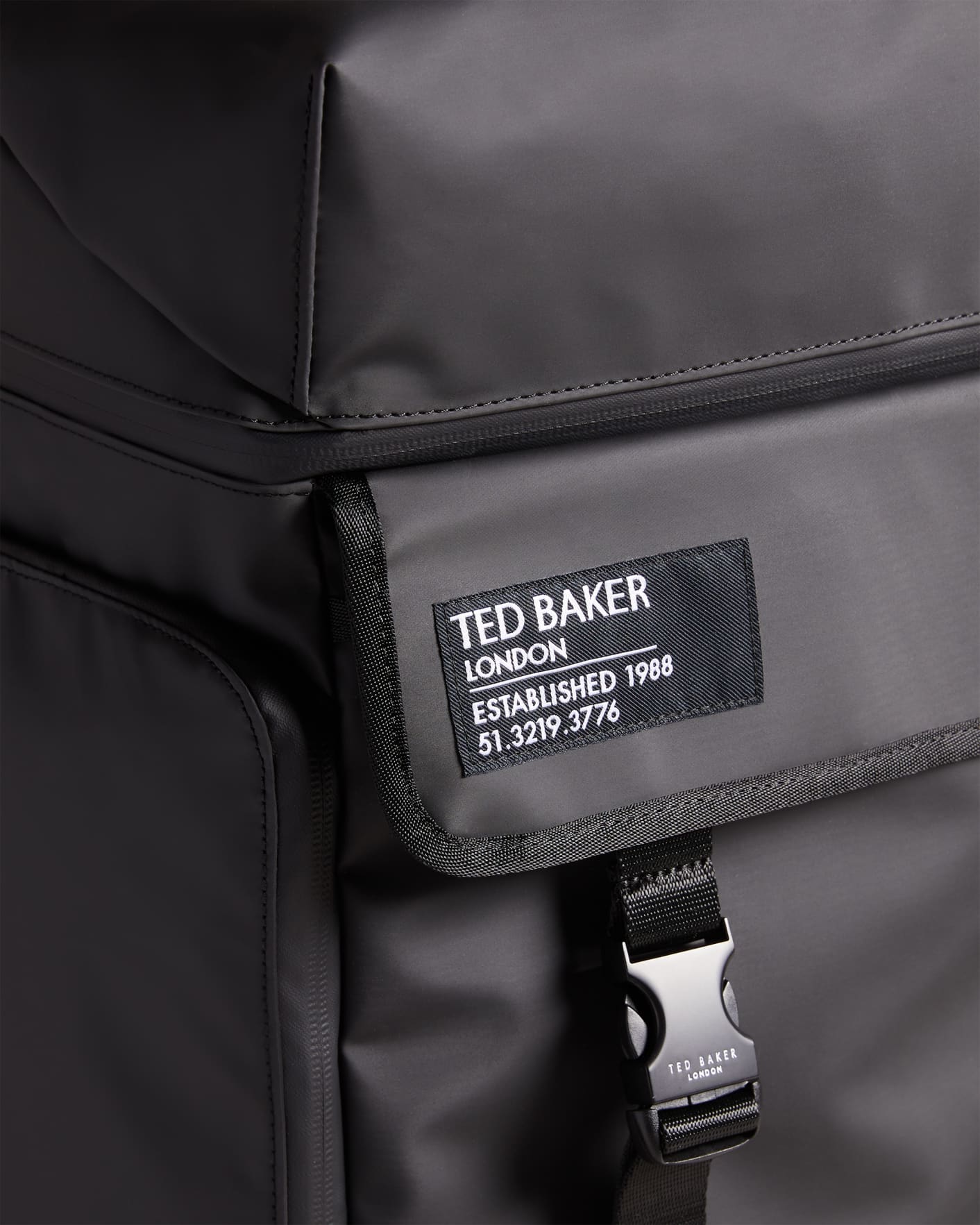 Black Rubberised Zip Top Backpack Ted Baker