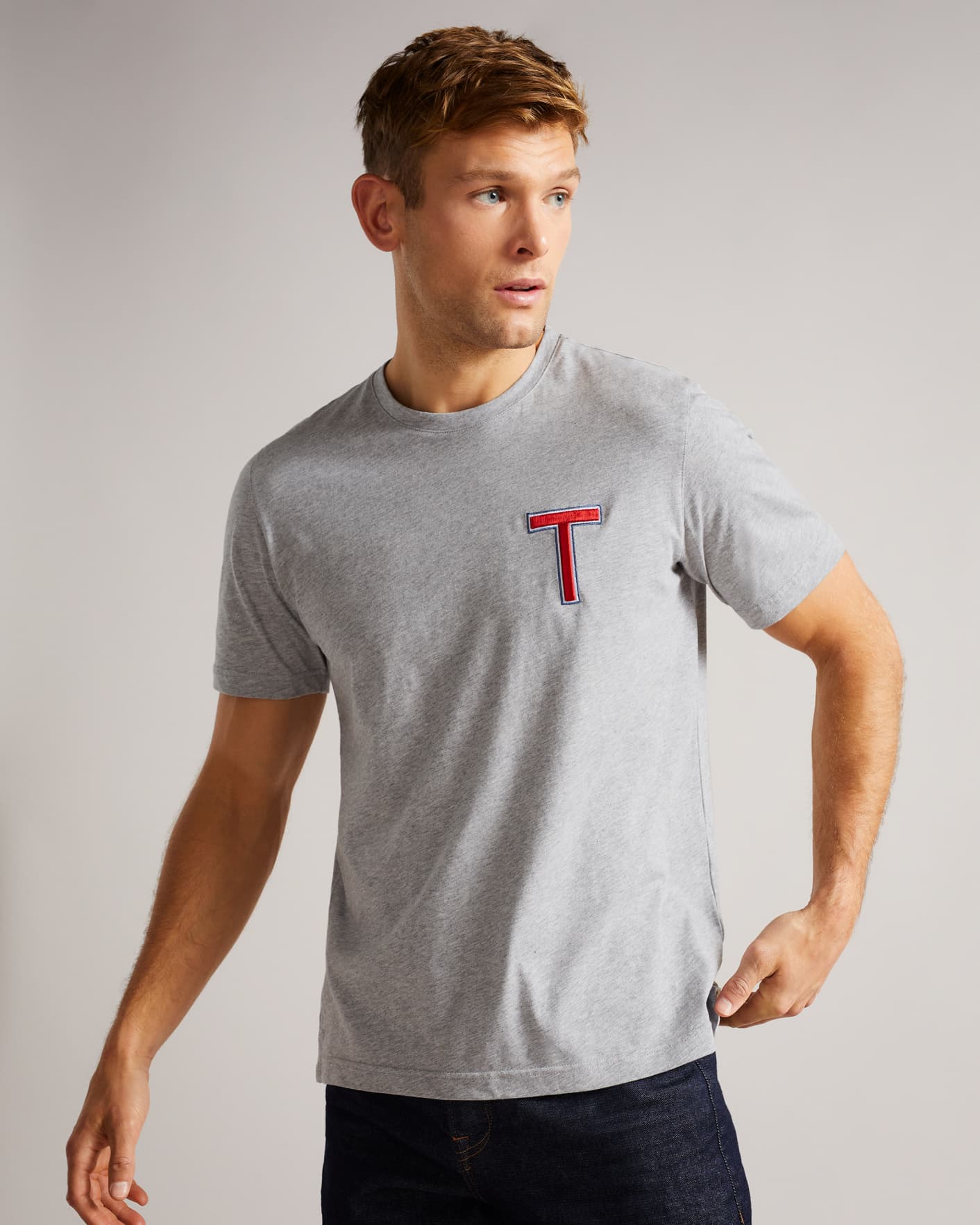 Grey-Marl SS Varsity T T-Shirt Ted Baker