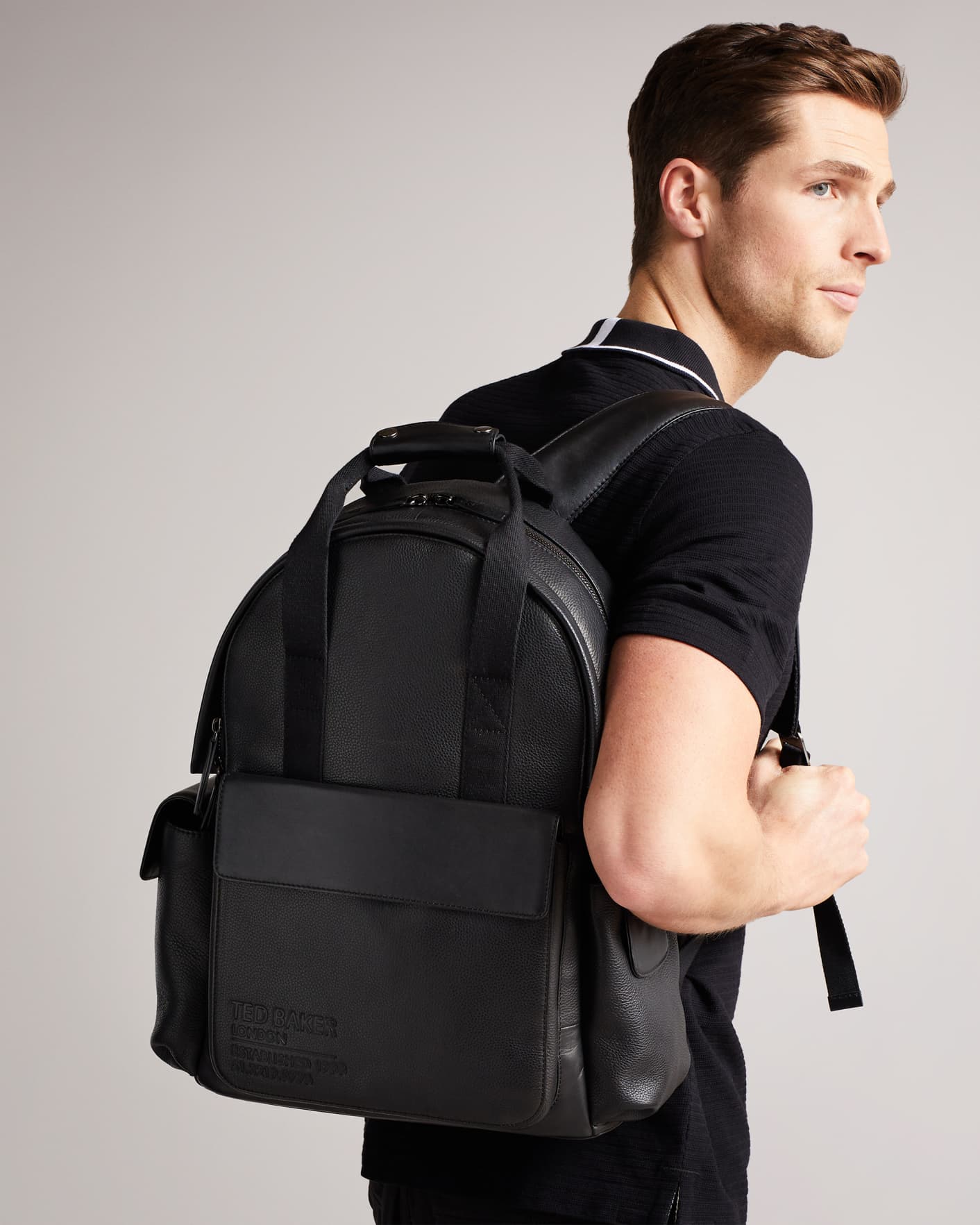 Black Branded Leather Backpack Bag Ted Baker