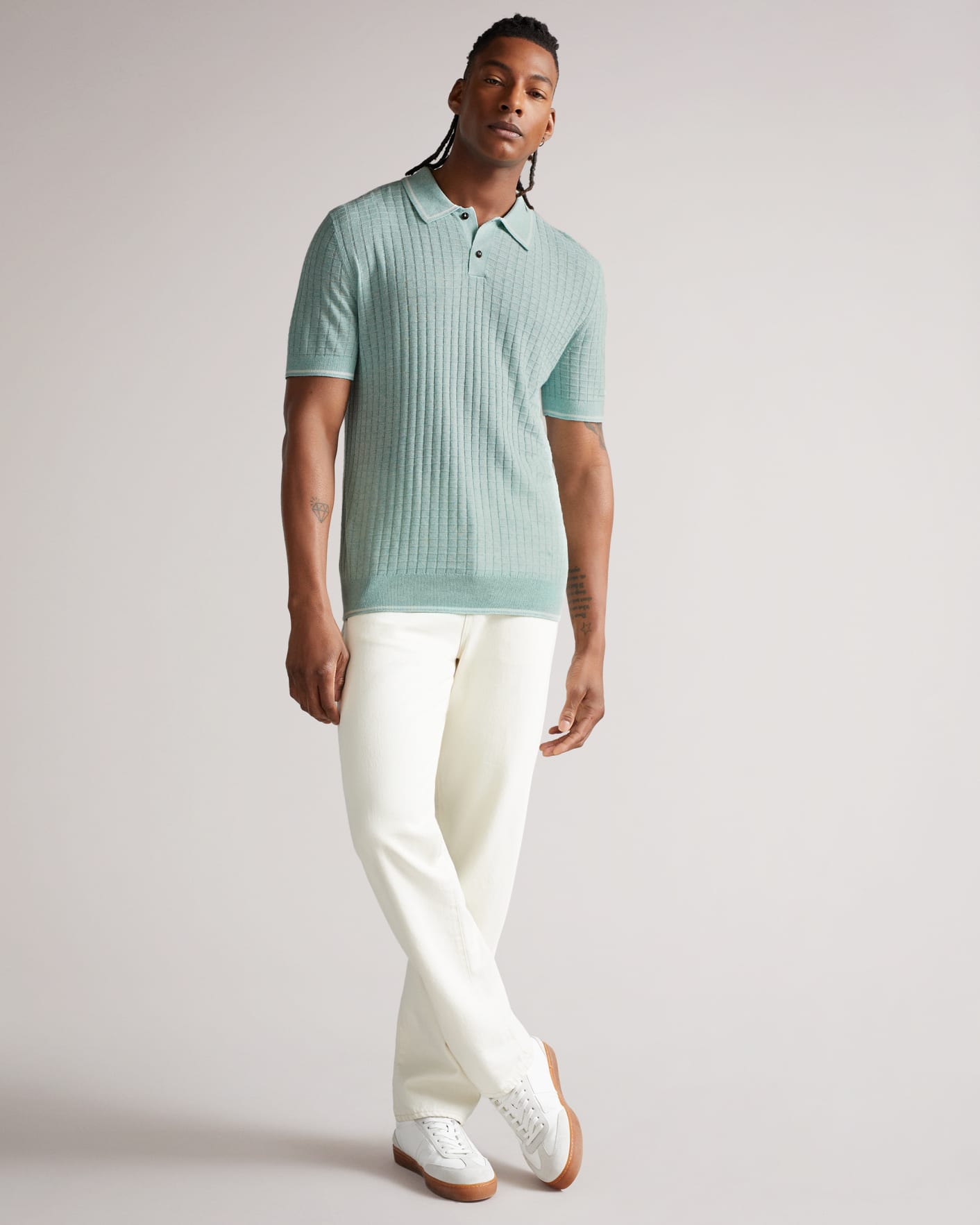 Sky Blue Knitted Stitch Polo Shirt Ted Baker