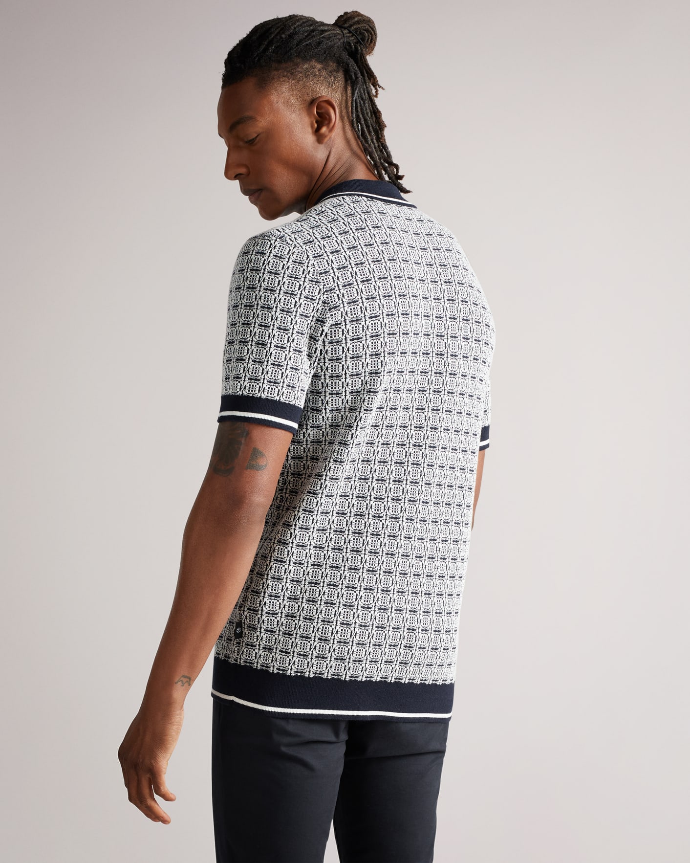 Navy Short Sleeve Jacquard Polo with Tipping Ted Baker