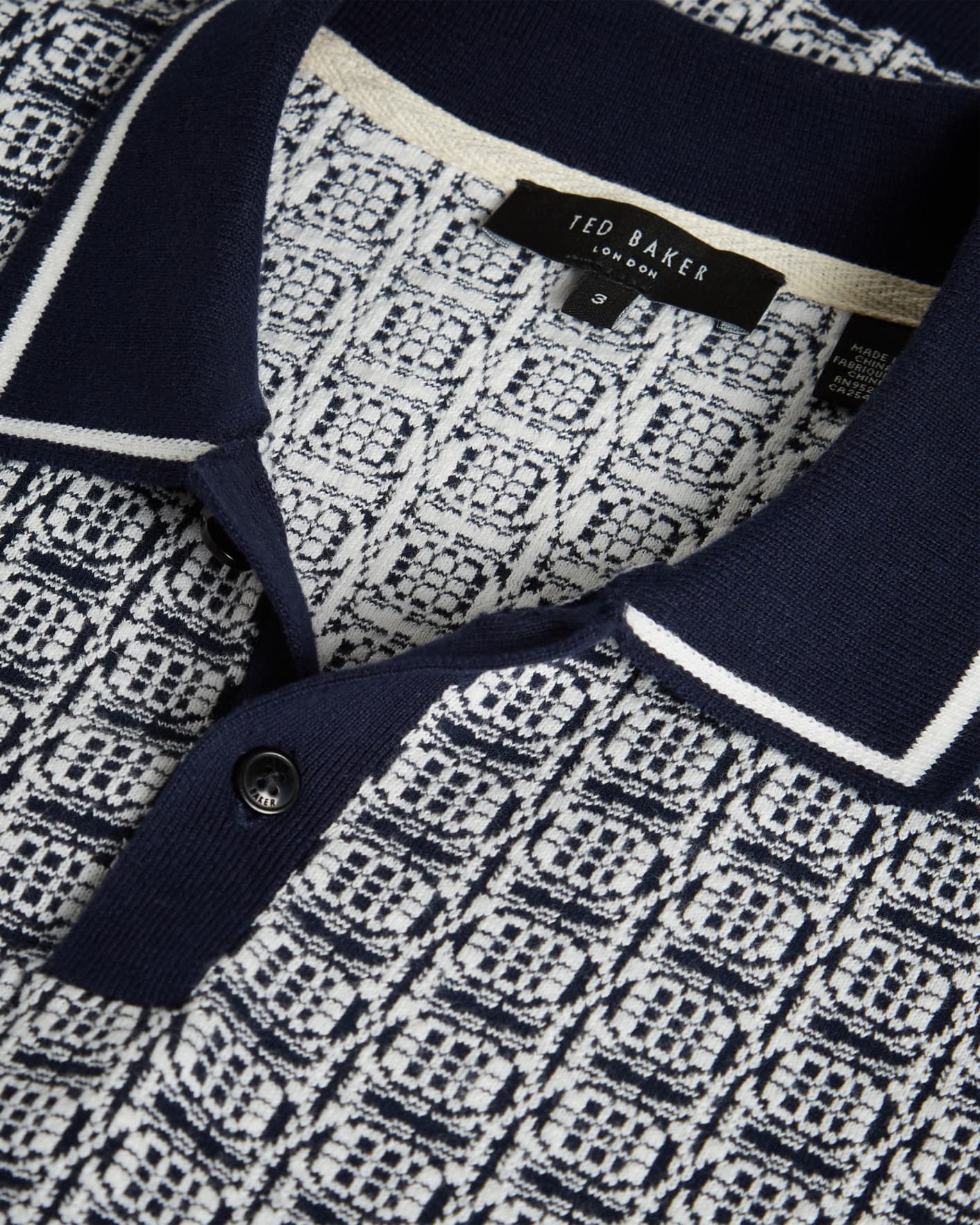 Navy Short Sleeve Jacquard Polo with Tipping Ted Baker