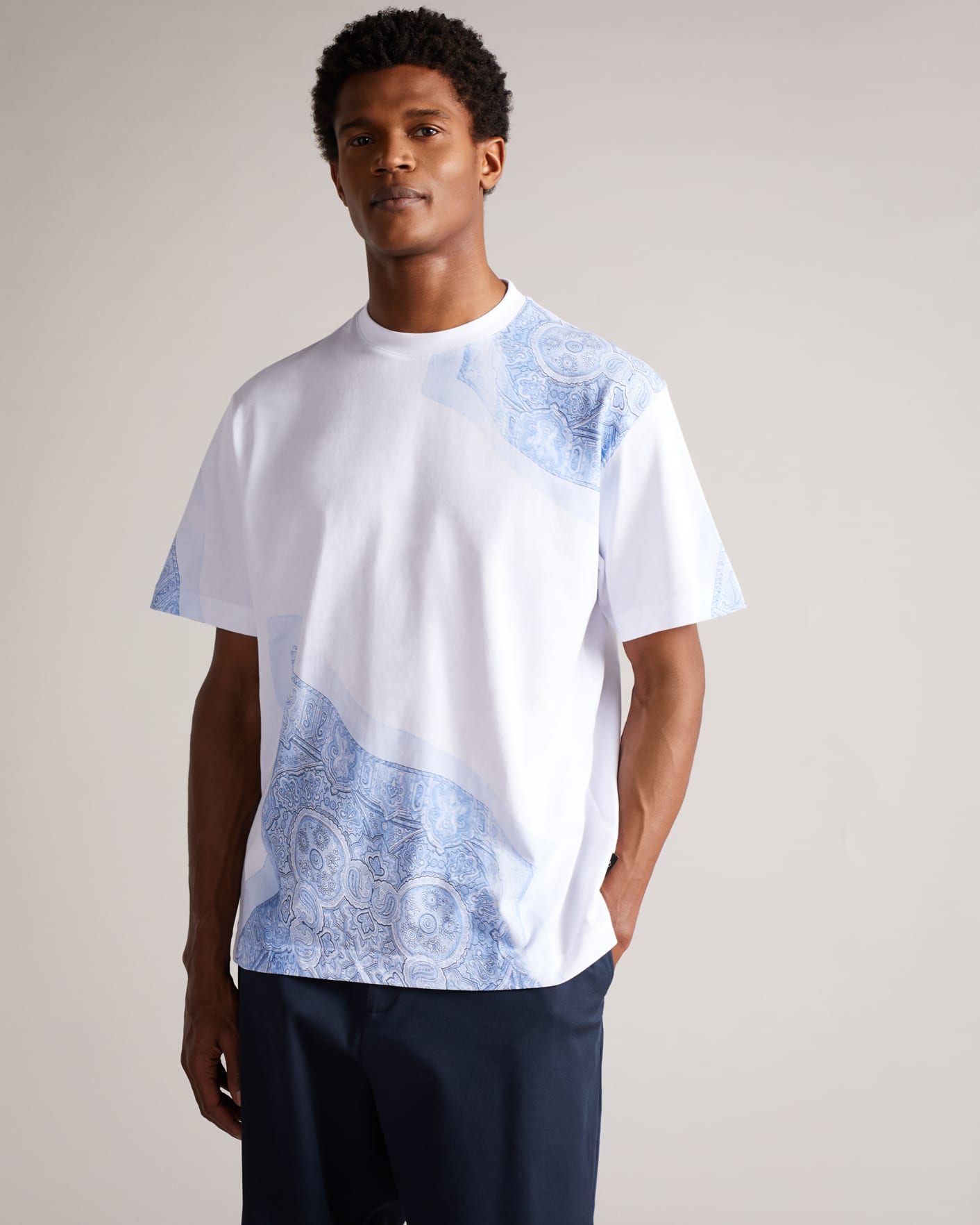 White Short Sleeve Placement Paisley Printed T Shirt Ted Baker
