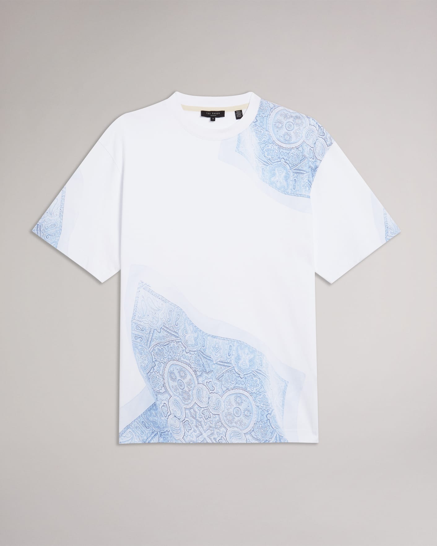 White Short Sleeve Placement Paisley Printed T Shirt Ted Baker