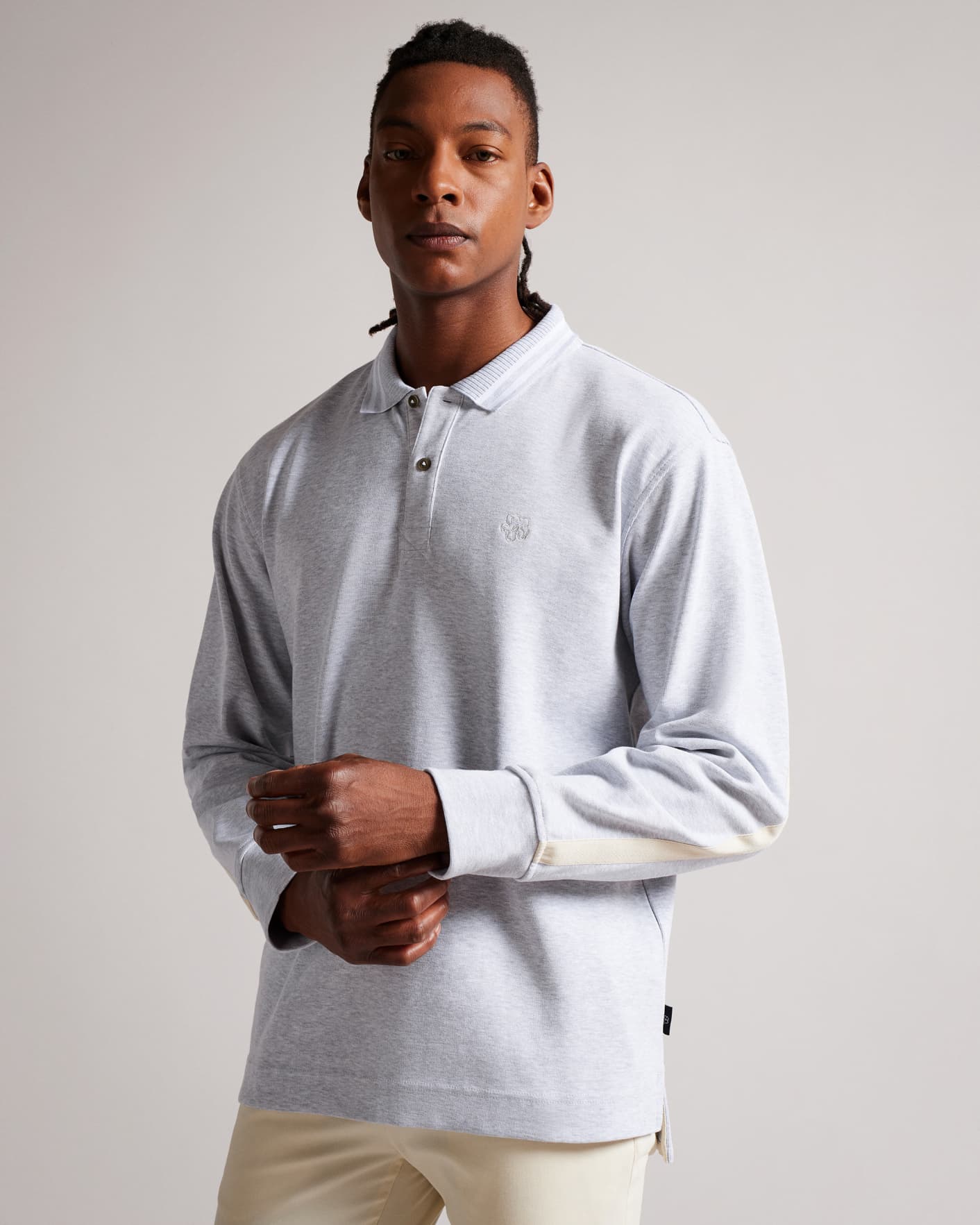 Grey-Marl Long Sleeve Rugby Polo Shirt Ted Baker