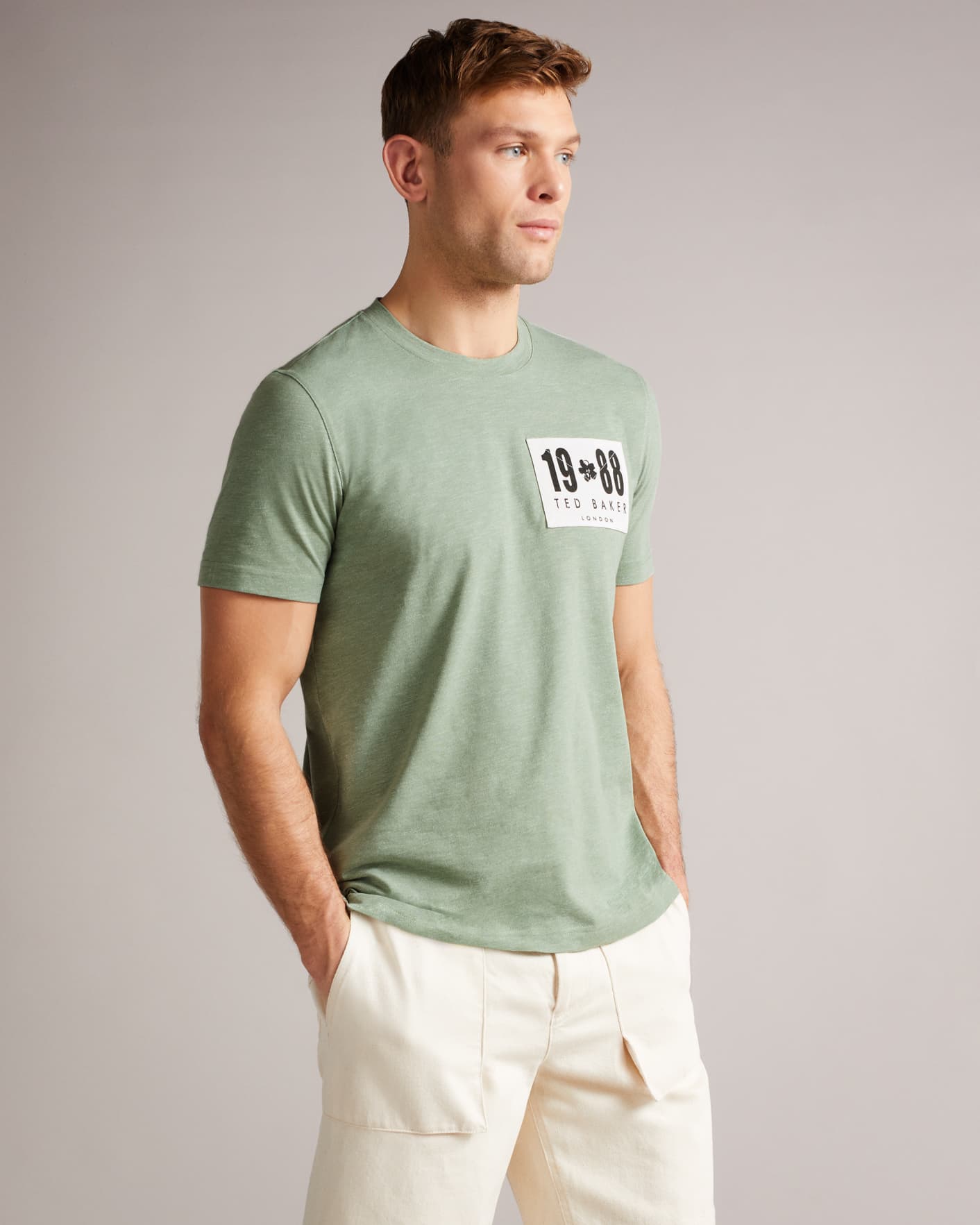 Light Green Branded Melange T Shirt Ted Baker
