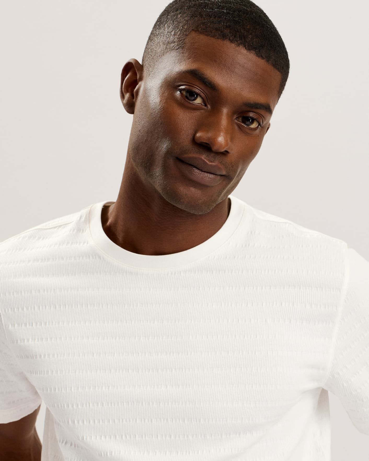 White Short Sleeve Stripe Jacquard T Shirt Ted Baker