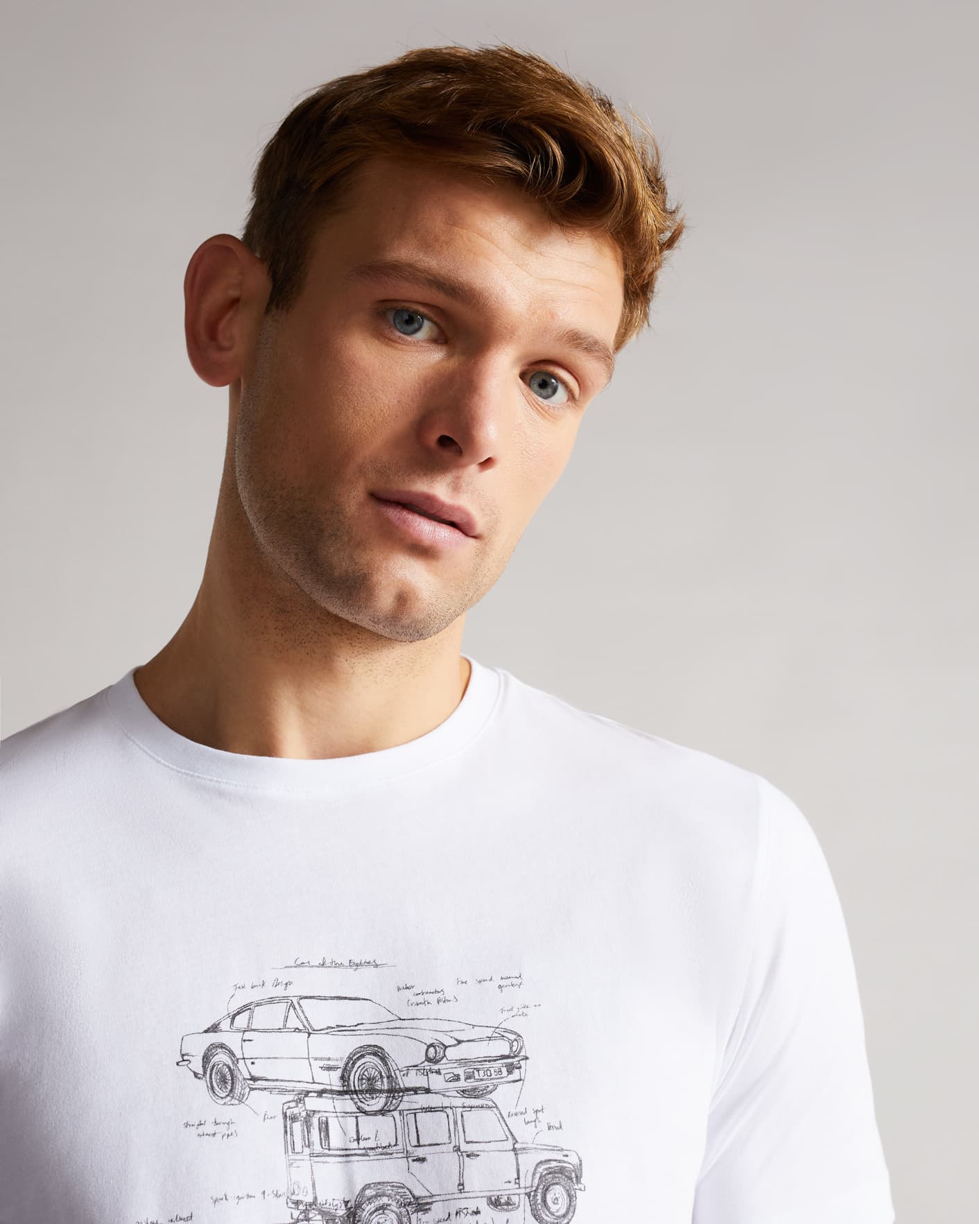 White Short Sleeve Car Graphic Printed T Shirt Ted Baker